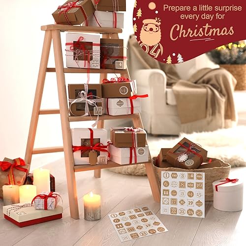 Miniatura 7 de 6 hojas de calcomanías de números del calendario de Adviento de Navidad, 25 días de cuenta regresiva, etiquetas adhesivas para cajas de Navidad,
