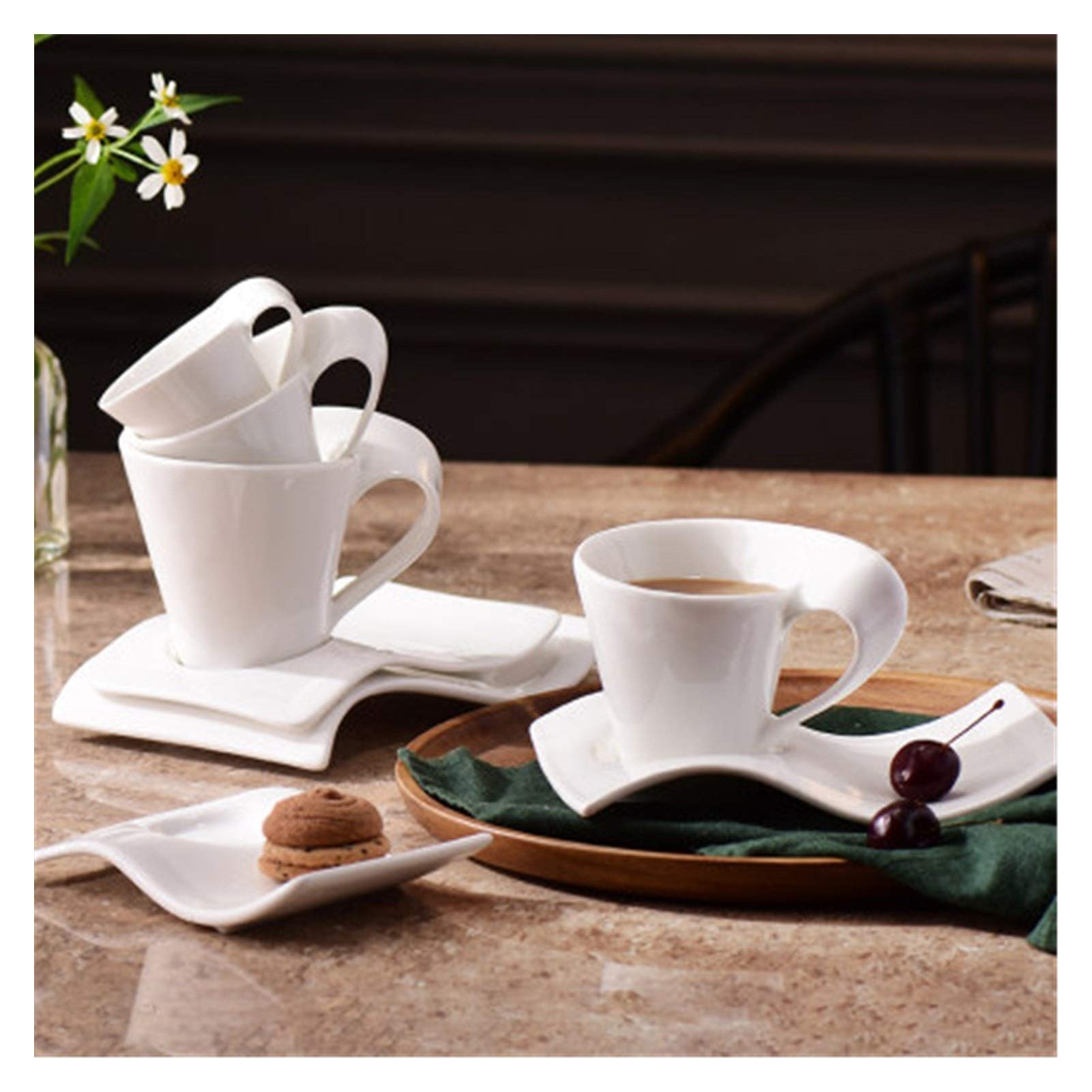 Tazas de Cafe,Coffee Mug Copa de la Boda de cerámica y platillo de café Taza de Leche de la Tarde Taza de té de la Taza de café Set(220ML)