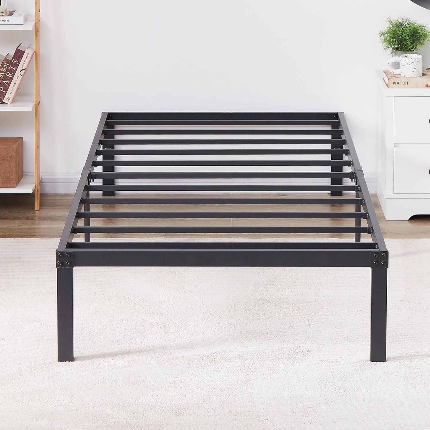 VECELO 14 Inch Metal Platform Bed Frame,Heavy Duty Steel Slat/Noise Free&No Box Spring Needed/Easy Assembly Mattress Foundation, Twin Size (Black)