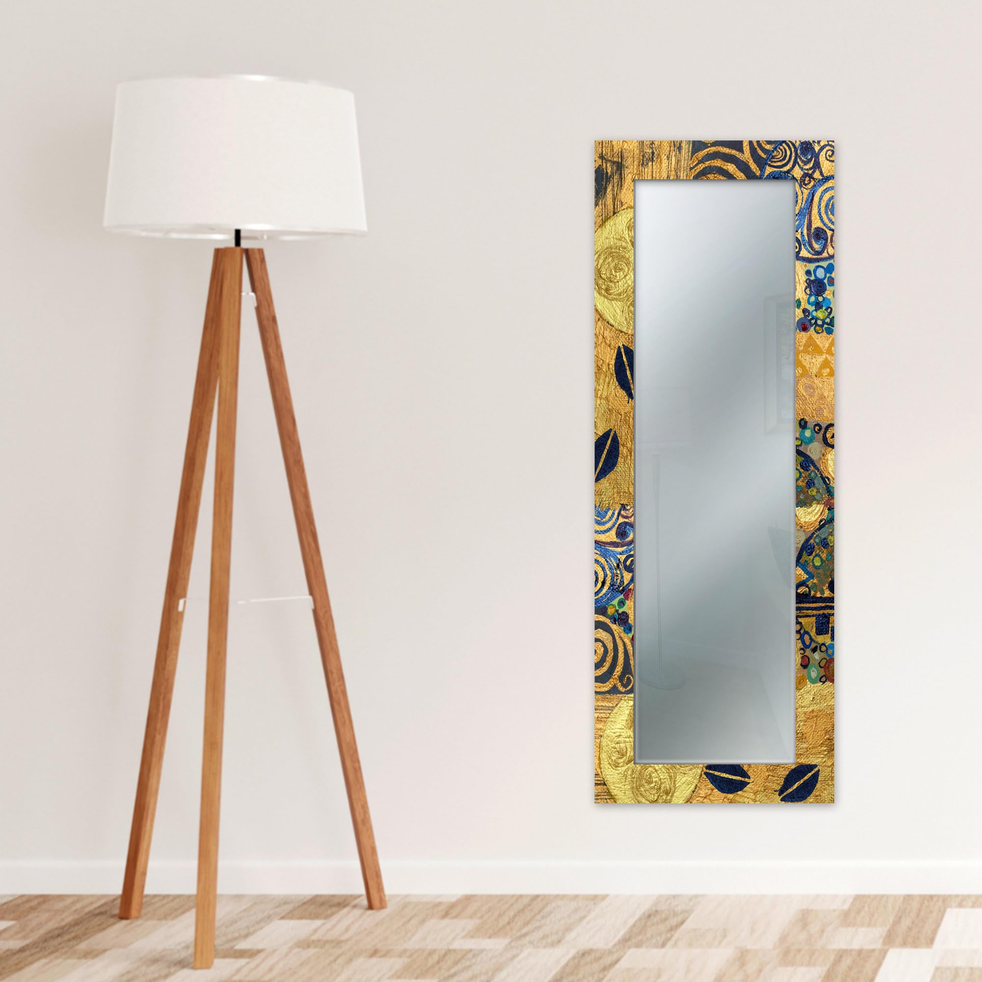 Lupia - Specchio da Parete Moderno MIRROR FANTASY KLIMT GOLD 44x127 cm, Decorazione Stile Artistico, Design per Camera da Letto e Ingresso, Cornice Stampata in Legno