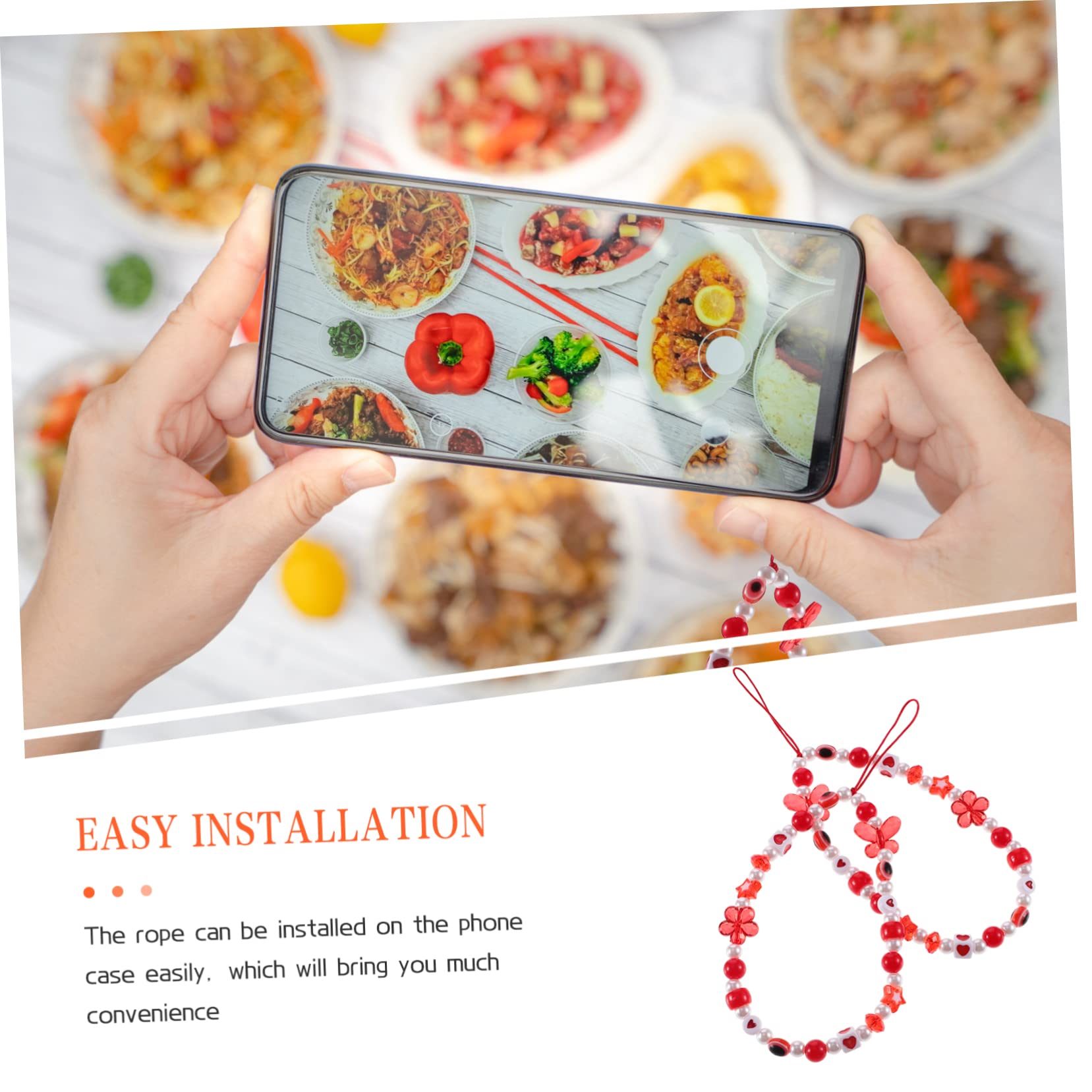 SHINEOFI Cadenas De Teléfono Con Cuentas De Ojo Suerte Decorativas Y Multiusos Para Smartphones Y Accesorios Rojo Y Blanco