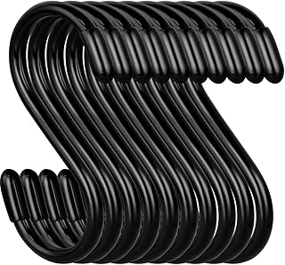 20 Pack Rubber Coated S Hooks for Hanging,Heavy Duty S Hooks for Hanging Plants,Non Slip 3 Inch Closet S Hooks,Steel Metal Black Vinyl Coated Small S Hooks for Hanging Jeans Pots and Pans Coffee Cups