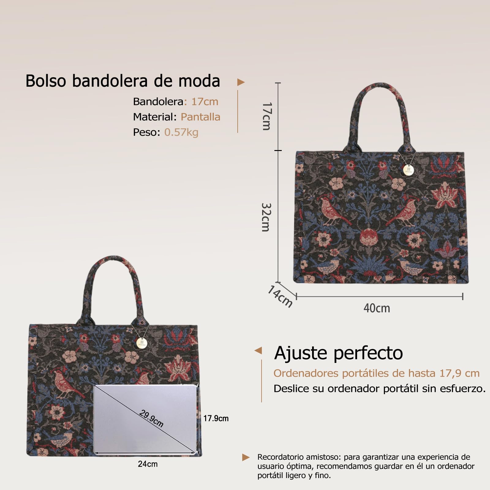 CORIOS Maletín Bolso para Ordenador Portátil con Motivos Étnicos Estampados para Mujer Bolso de Hombro para Estilo Boho Bolsa de Mano Tote de Lona para Vacaciones Viajes Citas Negro