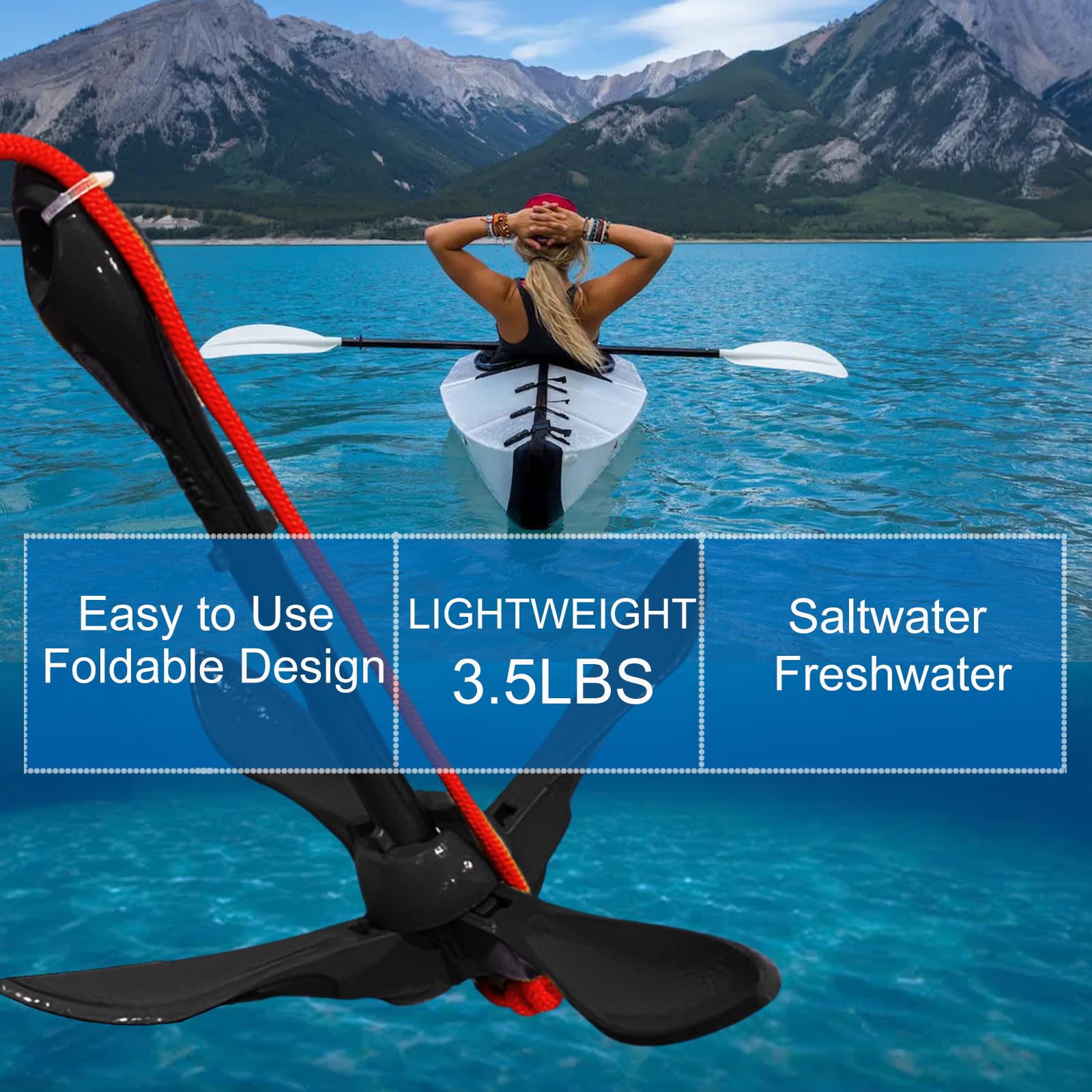 BeGrit Kayak Anchor 3.3 lb Small Boat Anchor Kit Green Folding Grapnel Anchor Carbon Steel for Canoe Jet Ski SUP anchor with 32.8 ft ø 6 mm Anchor Line Carrying Bag - Image 4
