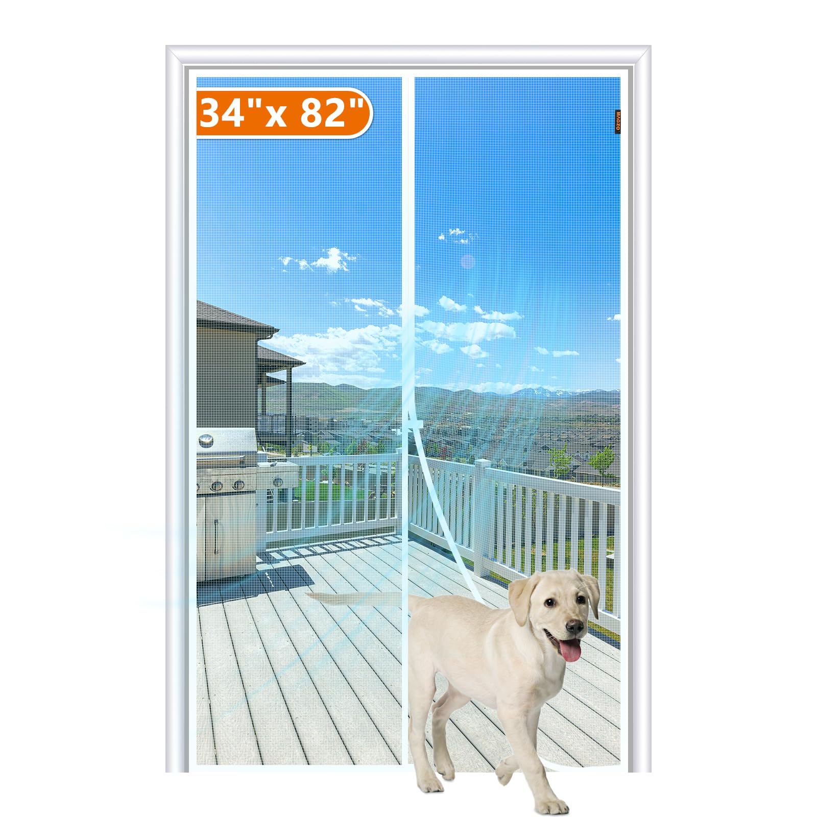 MAGZO Magnetic Screen Door Fits Door Size 34"x 82", Hands-Free Mesh White