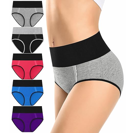 MISSWHO Cotton High Waisted Womens Underwear Soft Stretch Breathable Full Coverage Ladies Panties(Regular & Plus Size)