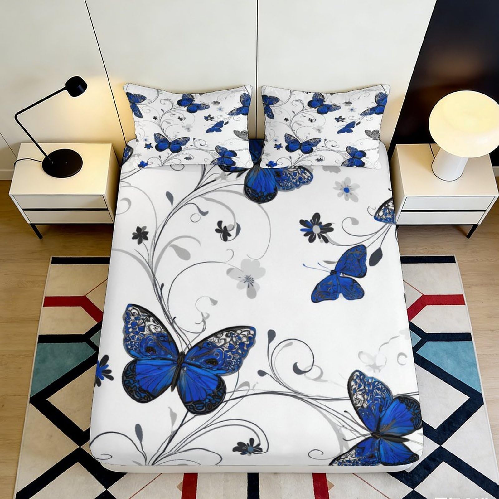 3D Printed Oriental Art Fitted Sheet Microfiber Non-Slip Deep Pocket Japanese Mattress Fitted Cover Full Wrap Washable for Bedroom 140x200x25cm