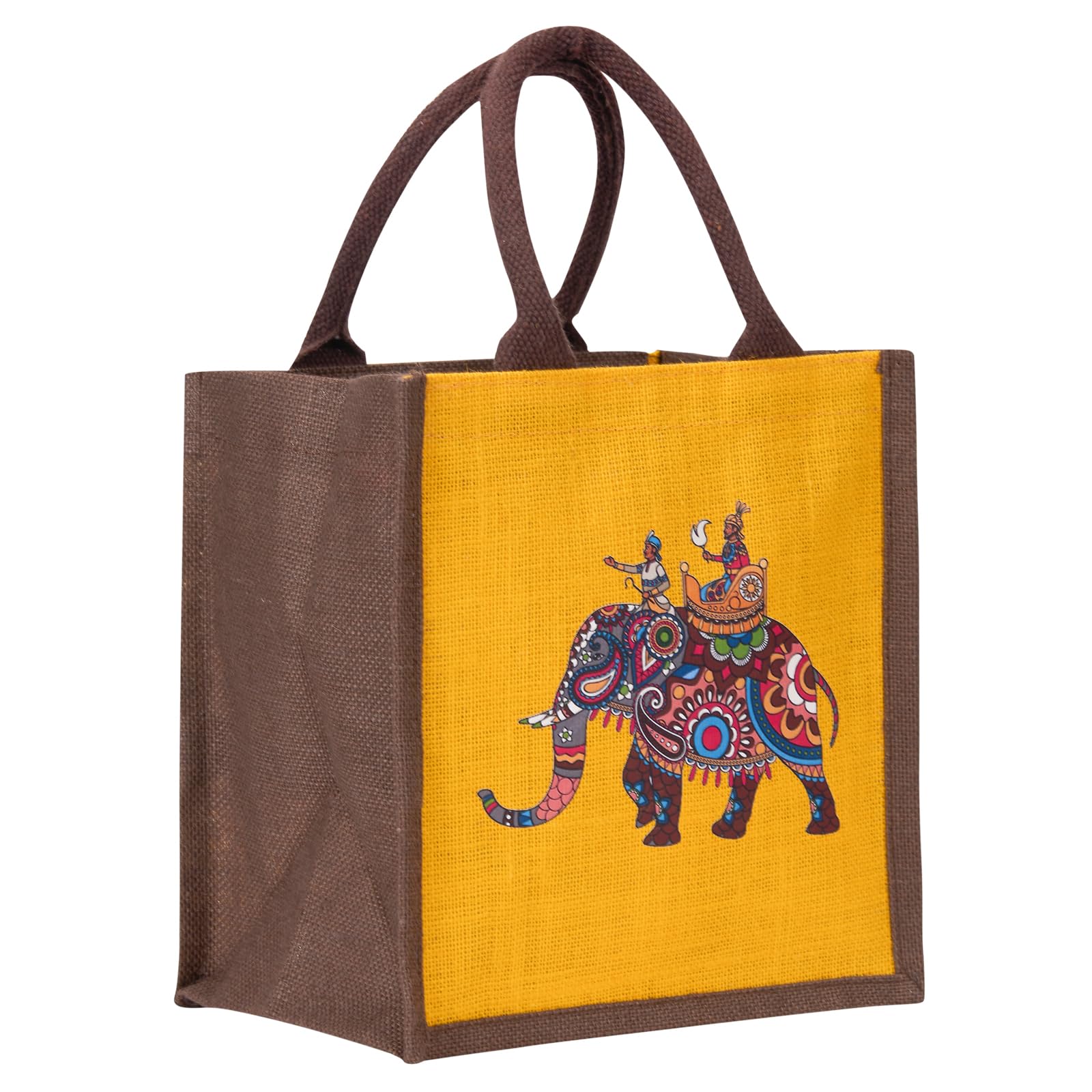 Jute Cottage Jute Bags for Lunch for Men | Jute Bags with Zip | Jute Tote Bag | Jute Tiffin Bags | Printed Jute Bag | Jute Carry Bag, Yellow/Brown (B0C81QX24X) Amazon Price History, Amazon Price Tracker