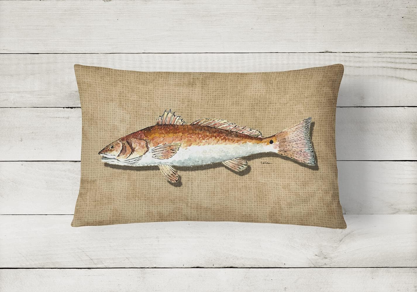 Caroline's Treasures 8807PW1216 Red Fish Canvas Fabric Decorative Pillow Machine Washable, Indoor Outdoor Decorative Pillow for Couch, Bed or Patio, 12HX16W