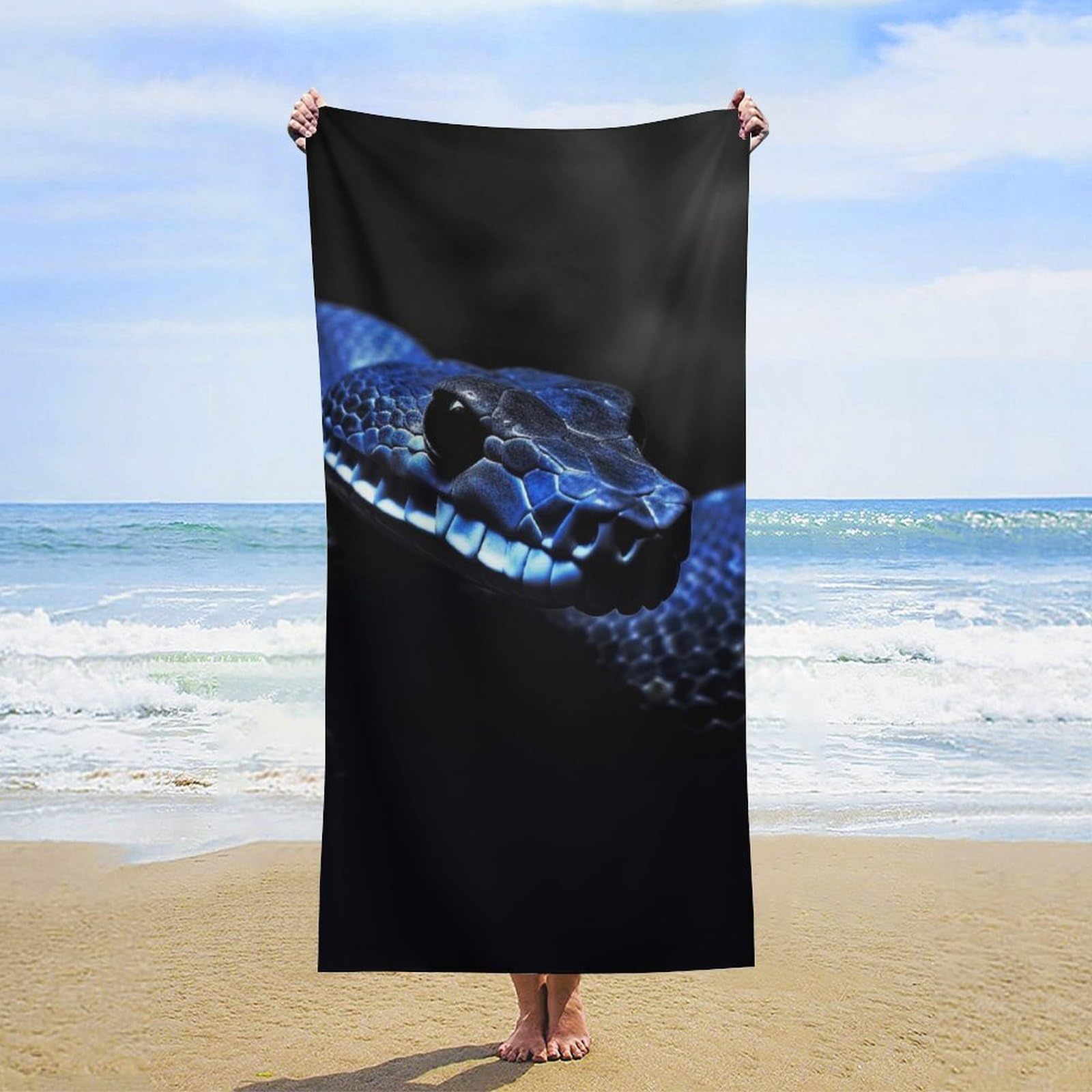 NTVOWPZO Blue Snake Beach Towel Oversized Microfiber Bath Towels Lightweight Sand Proof Beach Towels Absorbent Pool Towels for Swimming Yoga Bathroom Towel 31.5" X 63"