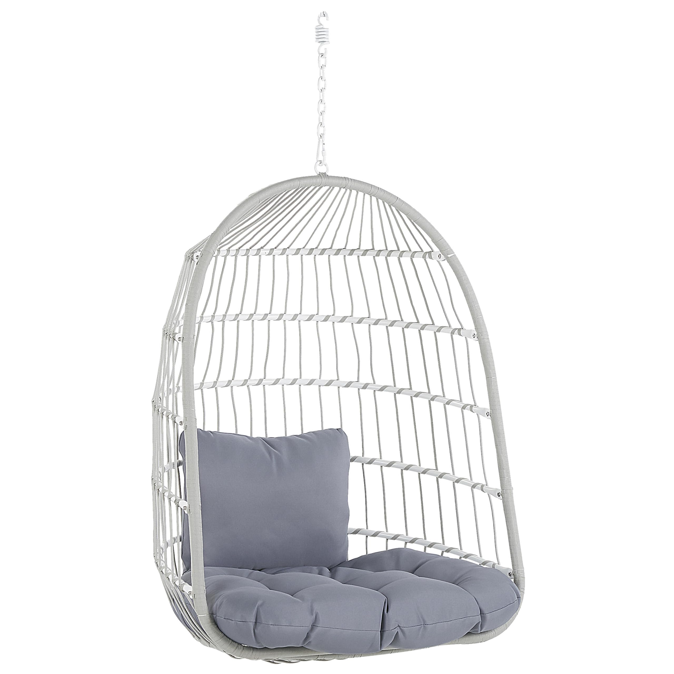 Fauteuil Suspendu avec Coussin et Support Blanc 102 cm en Métal et Rotin Très Confortable pour Extérieur au Style Boho Beliani