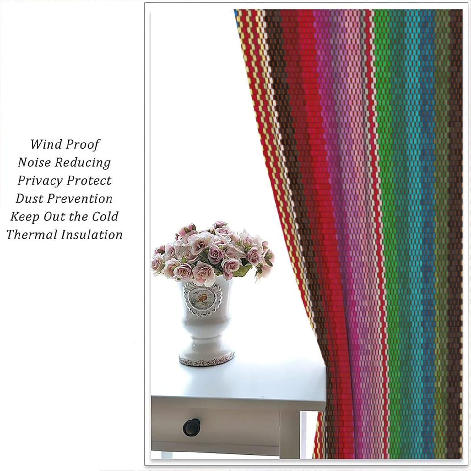 Cinco De Mayo Curtains, Mexican Serape Colorful Stripes Vertical Lines Window Treatments for Living Room Bedroom Farmhouse 42" W X 54" L