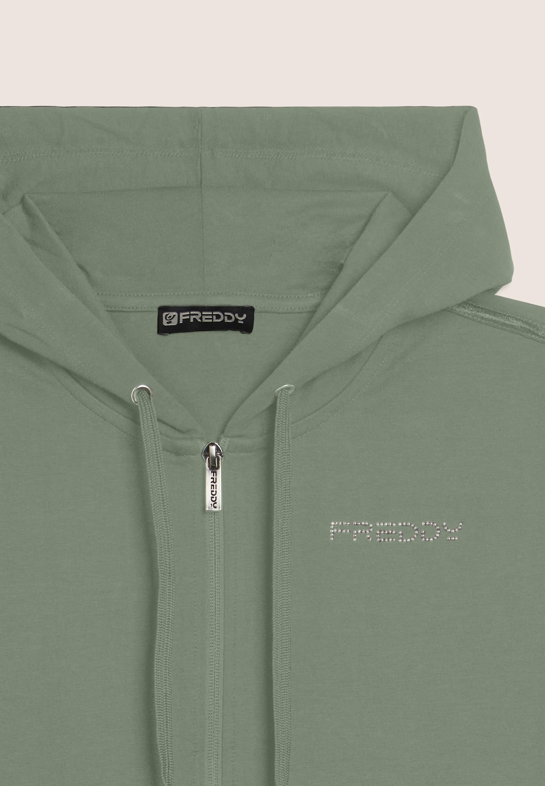 FREDDY - Felpa Cappuccio con Zip E Logo, 92% Cotone 8% Elastan