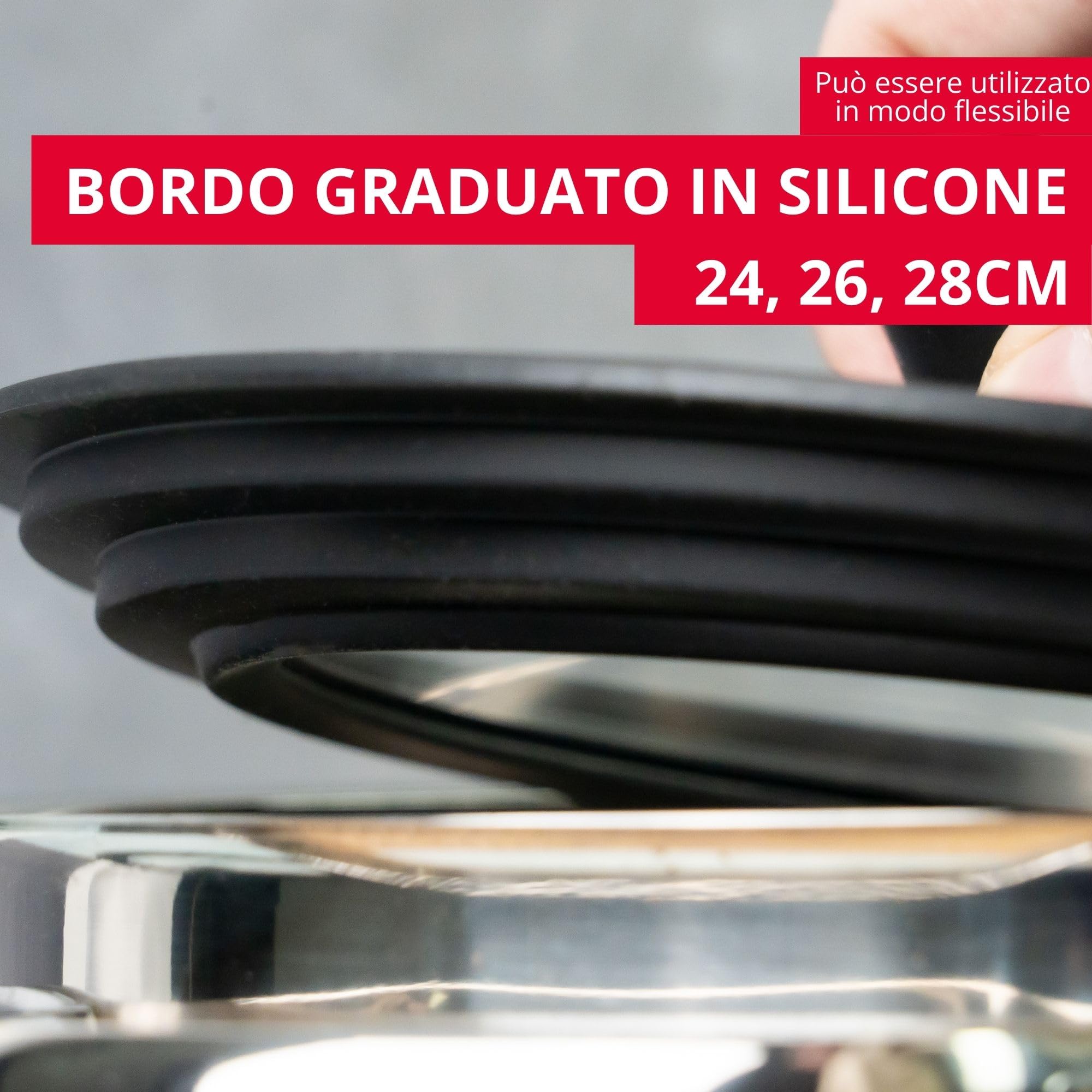 Westmark Coperchio universale con bordo in silicone - Versatile per pentole e padelle con Ø da 24 a 28 cm, vetro di sicurezza resistente al calore - 290 × 290 × 51 mm