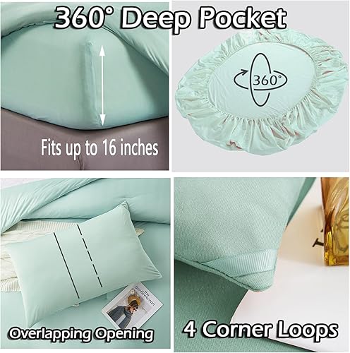 Miniatura 6 de MorroMorn Juego de edredón tamaño King, juego de edredón de 4 piezas para todas las estaciones, juego de cama suave con 1 relleno de edredón