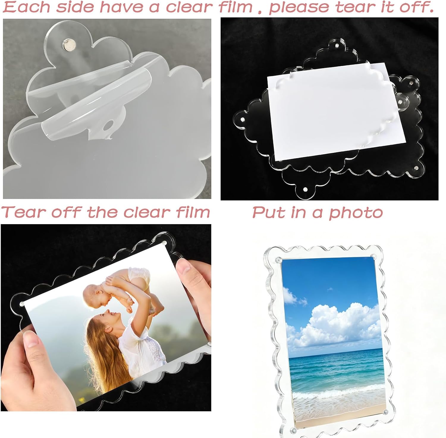 4Pack Acrylic Fridge Magnetic Frame Scalloped 4x5.5 Fridge Magnetic Frame