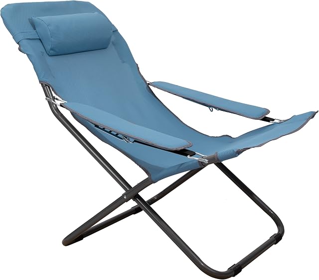 Homecall 30165 Folding Camping Chair with 2 x 1 Textilene and Adjustable Backrest - Blue, 93.0 cm*81.0 cm*65.0 cm