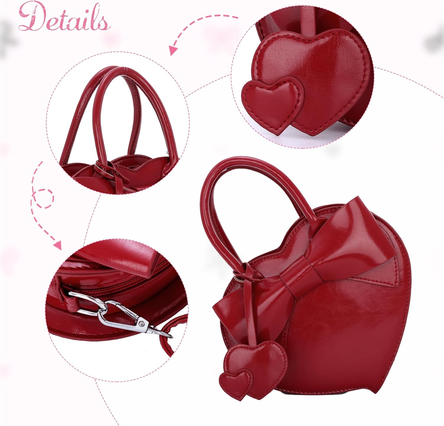 KUANG! Women's Bowknot Tote Purse Shoulder Bag Heart Crossbody Pu Leather Top Handle Handbag for Women