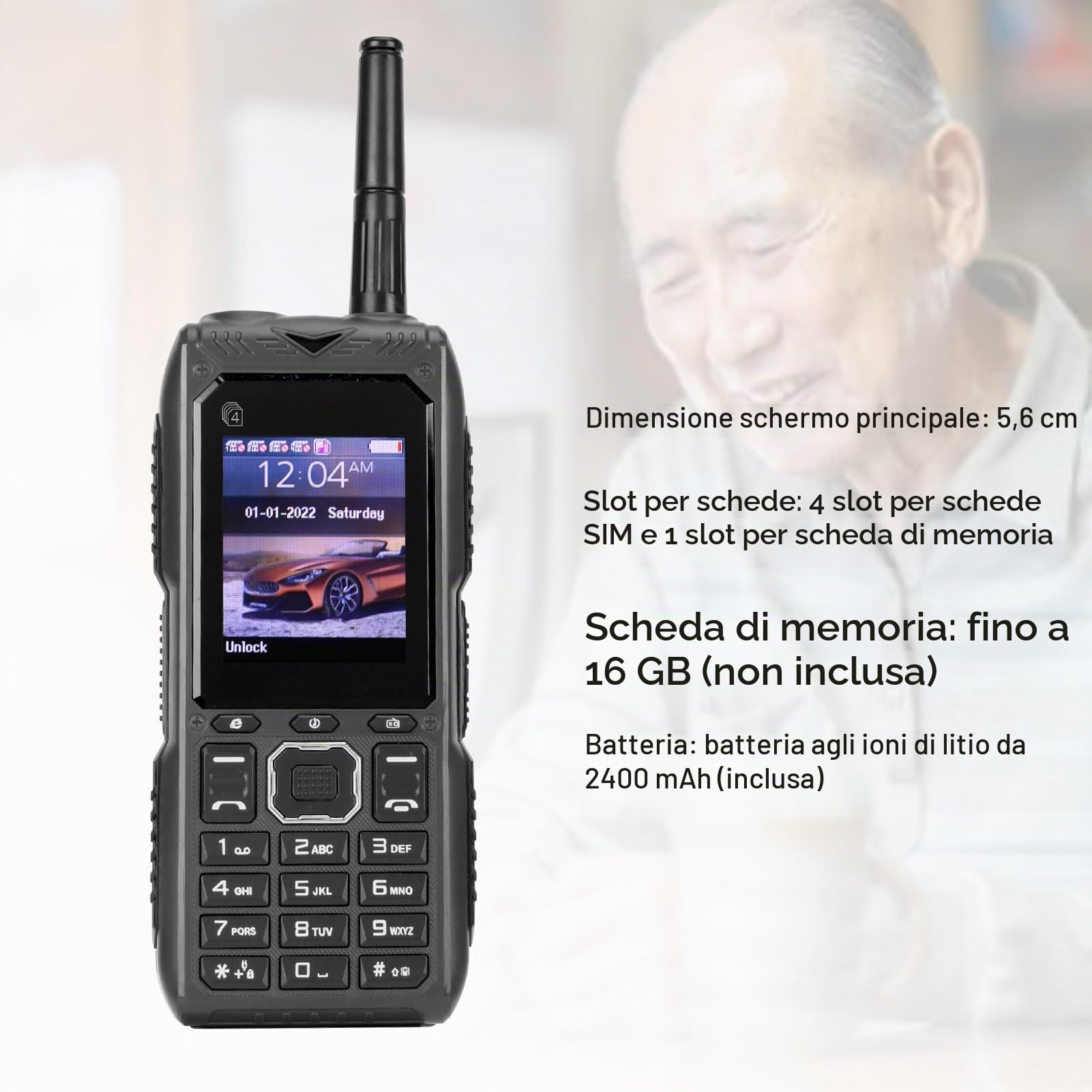 Telefono Cellulare 4G a Bottone Grande, Voce Forte, Schermo HD, Batteria di Grande capacità, Antenna Multifunzione, Staccabile, Funzione Power Bank, Funzione SOS (BLACK)