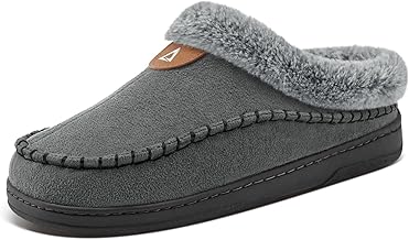 ATHMILE Mens Slippers Warm Moccasin Memory Foam House Shoes Indoor Outdoor Fuzzy Plush Lined Slippers for Home Bedroom