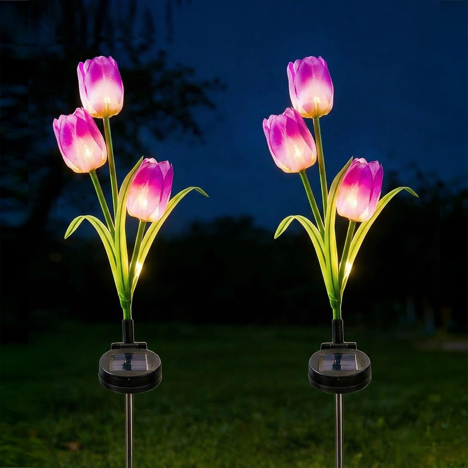 AVEKI Solar Garden Lights Outdoor, 2 Pack Solar Power Tulip Stake Lights, Outside Waterproof Artificial Flowers Lamp for Yard Patio Lawn Pathway Walkway Landscape Decor, Gift for Mom (Purple)