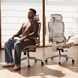 SIHOO B100 Chaise de Bureau Ergonomique, Maille Respirante, Support Lombaire, Appui-Tête Large, Accoudoirs Relevables, Inclinaison 90-135°, Gris et Blanc (sans Repose-Pieds) - 2