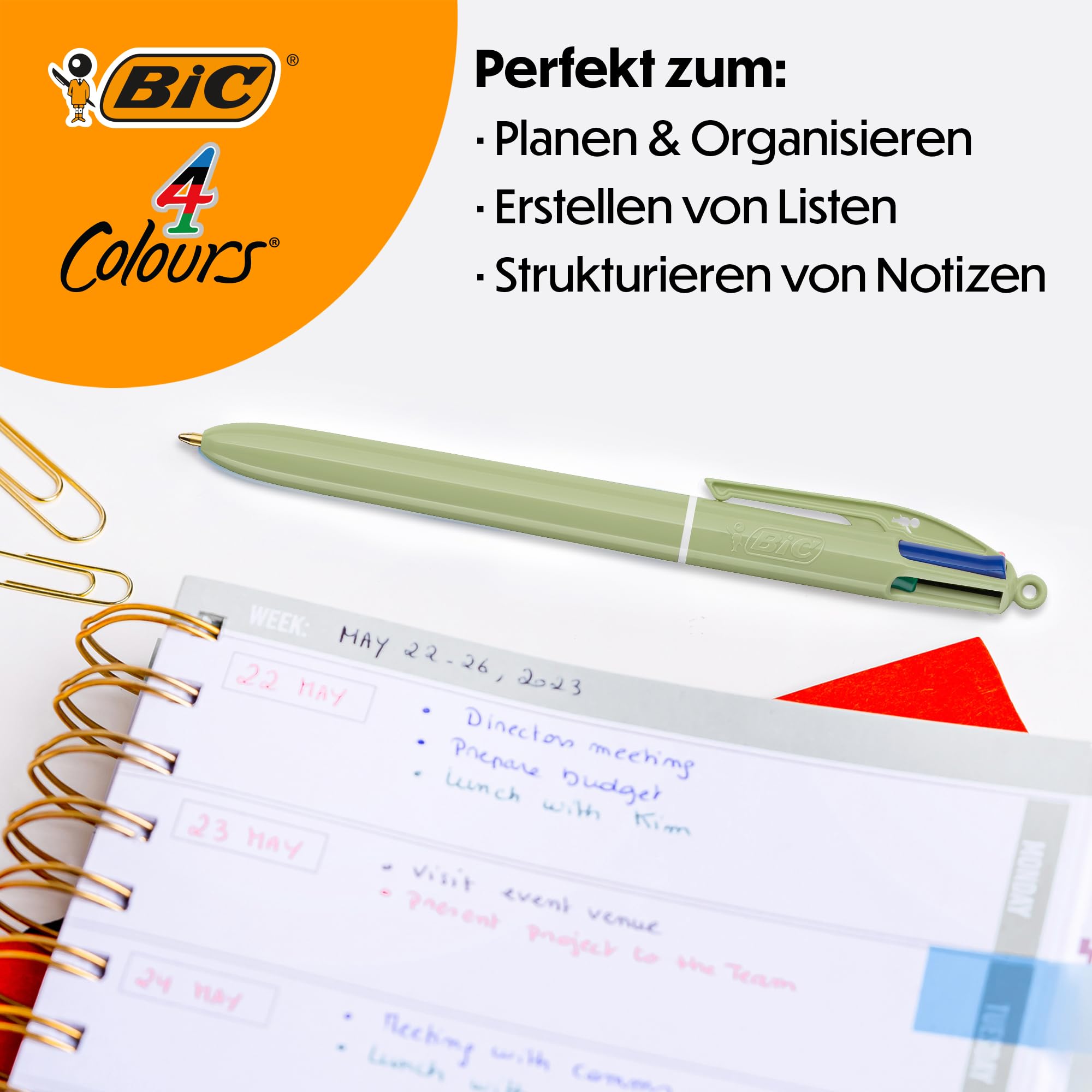 BIC Długopisy kulkowe w kolorze mineralnym, 4 kolory, średnia końcówka (1,00 mm) – różne kolory beczkowe, 5 sztuk