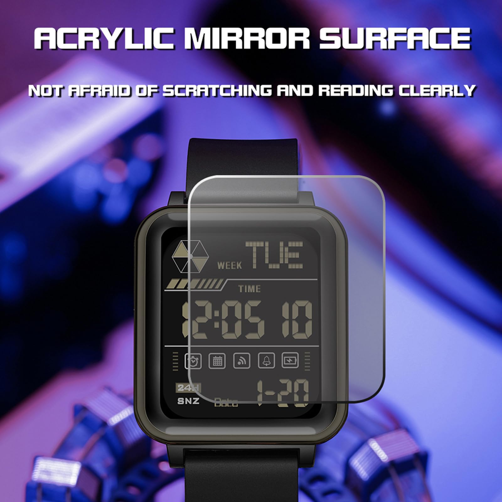 findtime Orologio da polso digitale da uomo, al quarzo, con data luce, cronometro 50 m, impermeabile, sportivo, digitale, per uomini, numeri grandi, rettangolare, coutdown Dual Time 12/24H, Nero