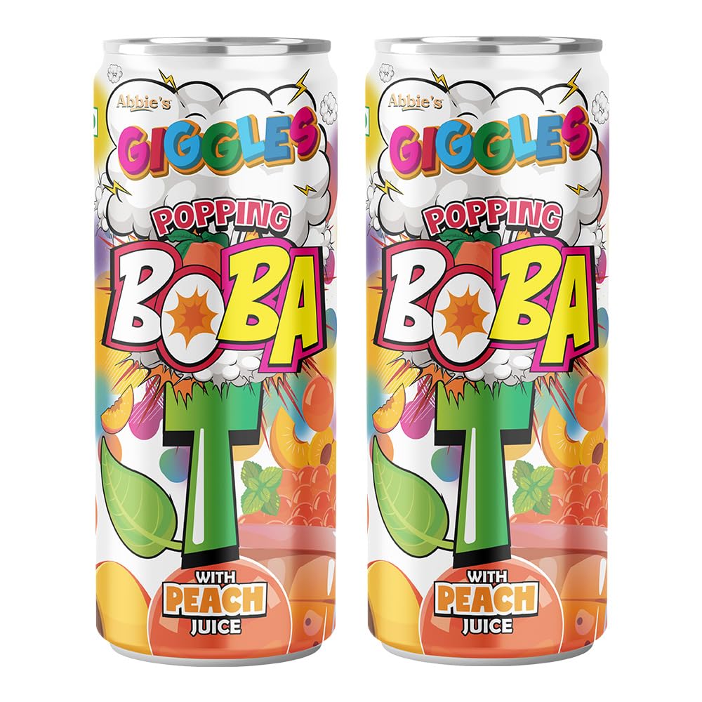 Abbie's Giggles Peach Juice Popping Boba Bubble Tea Drink, 320 ml Pack of 2, Ready to Serve Beverage