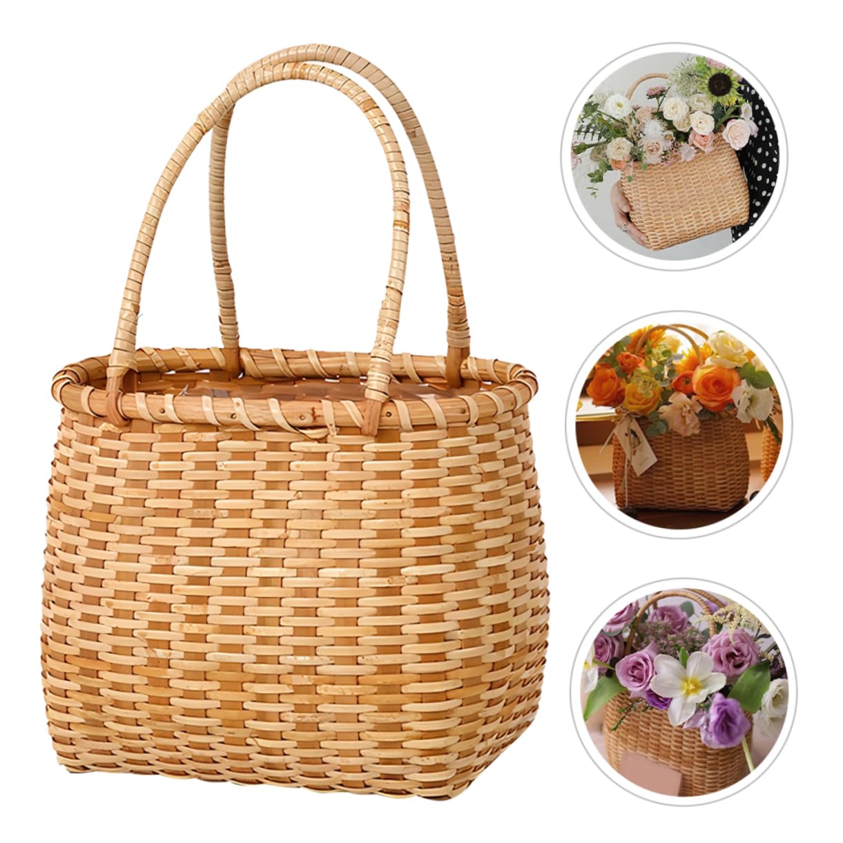 KOMBIUDA Cesta Tejida de Madera para Flores, Porta Flores Decorativo y Útil para Almacenamiento en Hogar