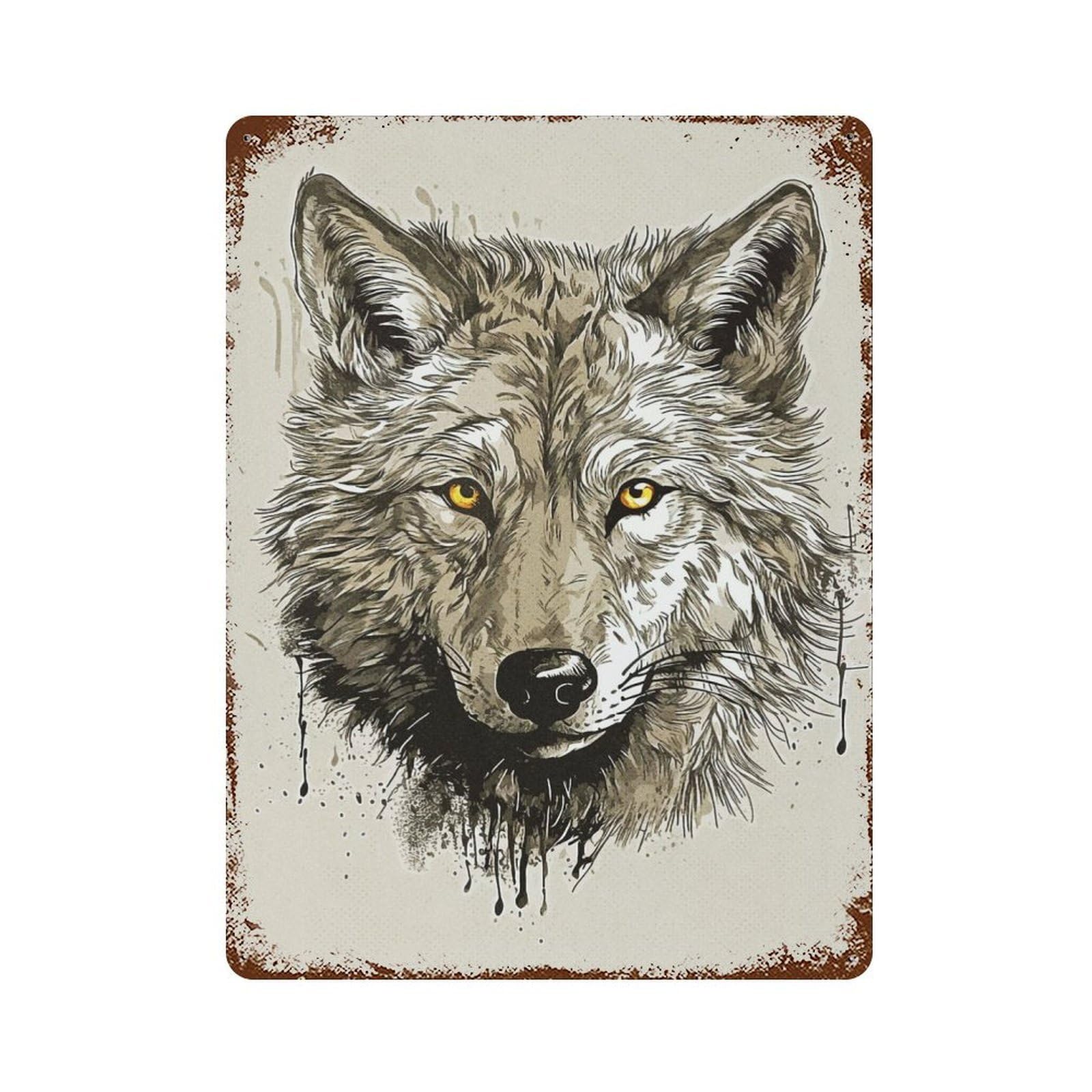 Vintage Metal Tin Sign Vintage Paint Wolf 15.7"x11.8", Industrial Home Decor for Farmhouse, Kitchen And Entryway Decor
