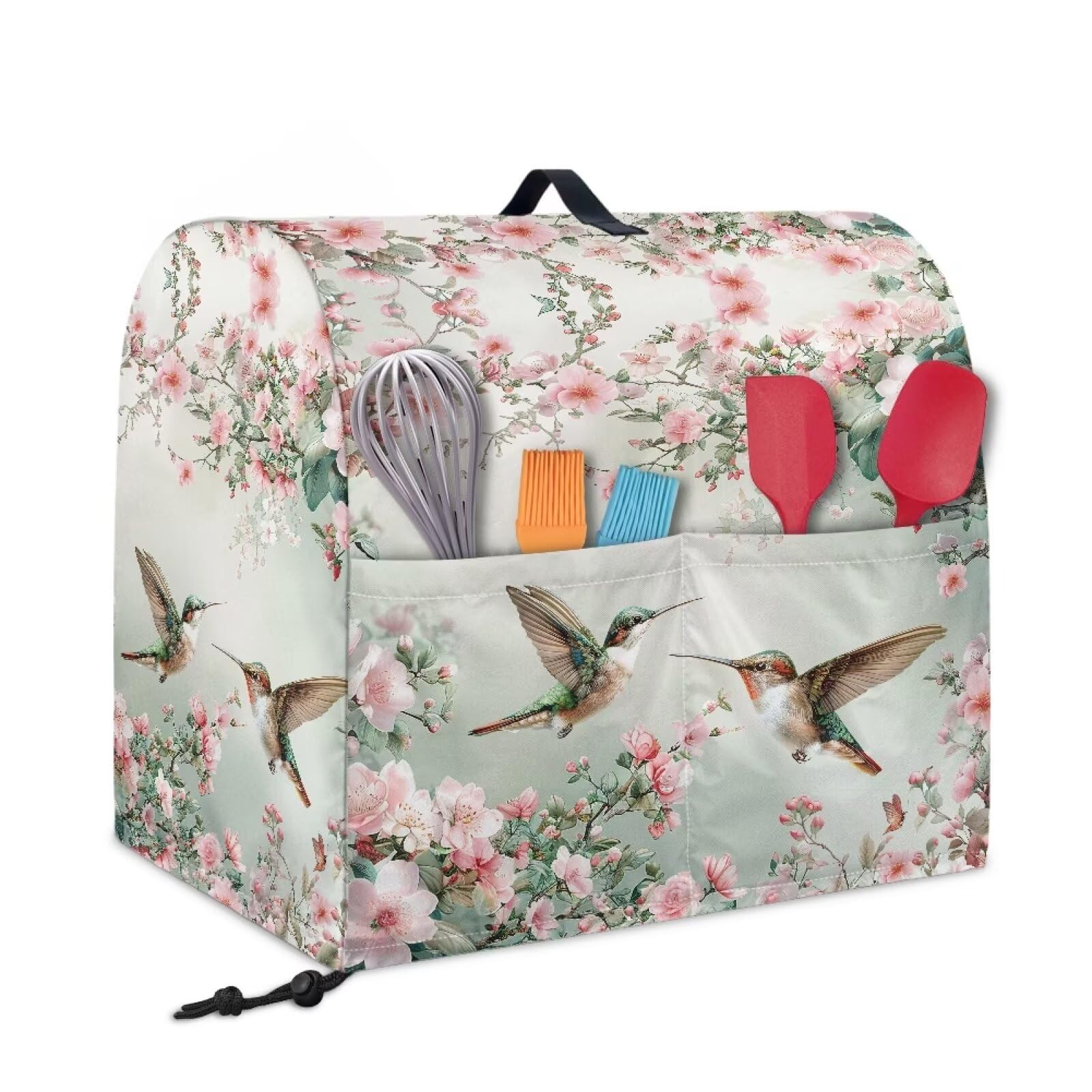 LVEWYB Hummingbird Floral Dust-proof Cover for Kitchen Aid Mixer Fit 6-8 Quart Large Pockets for Various Kitchen Appliance Accessories Anti Stains Splatter Guard for Mixer