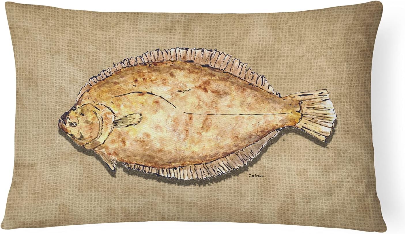 Caroline's Treasures 8821PW1216 Flounder Canvas Fabric Decorative Pillow Machine Washable, Indoor Outdoor Decorative Pillow for Couch, Bed or Patio, 12HX16W