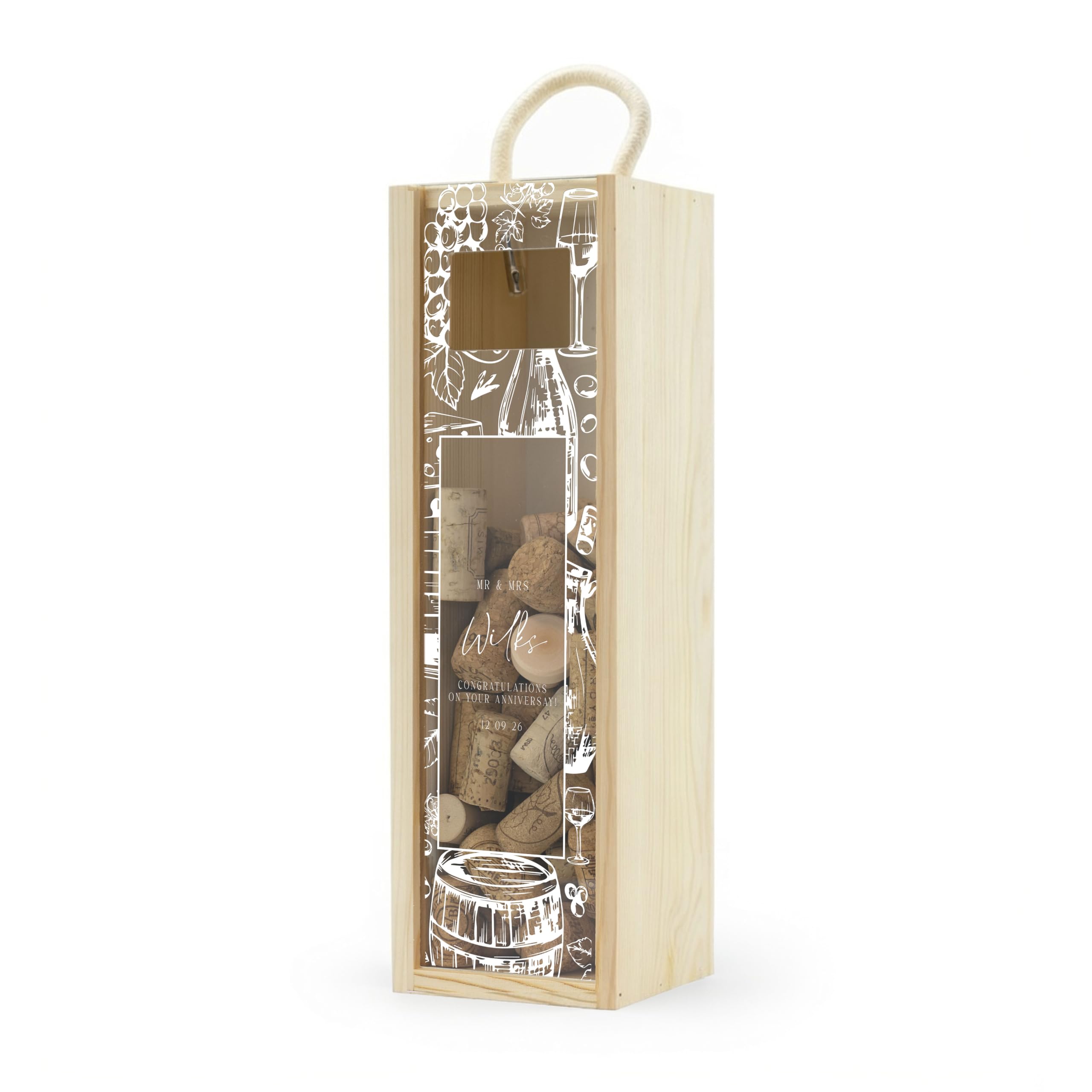 A1 Graphics Ltd Wine Cork Holder Saver Box Frame Wine Cork Memory Box Prosecco Champagne Cork Collector Gift (Design 3 White Text, Black Box)