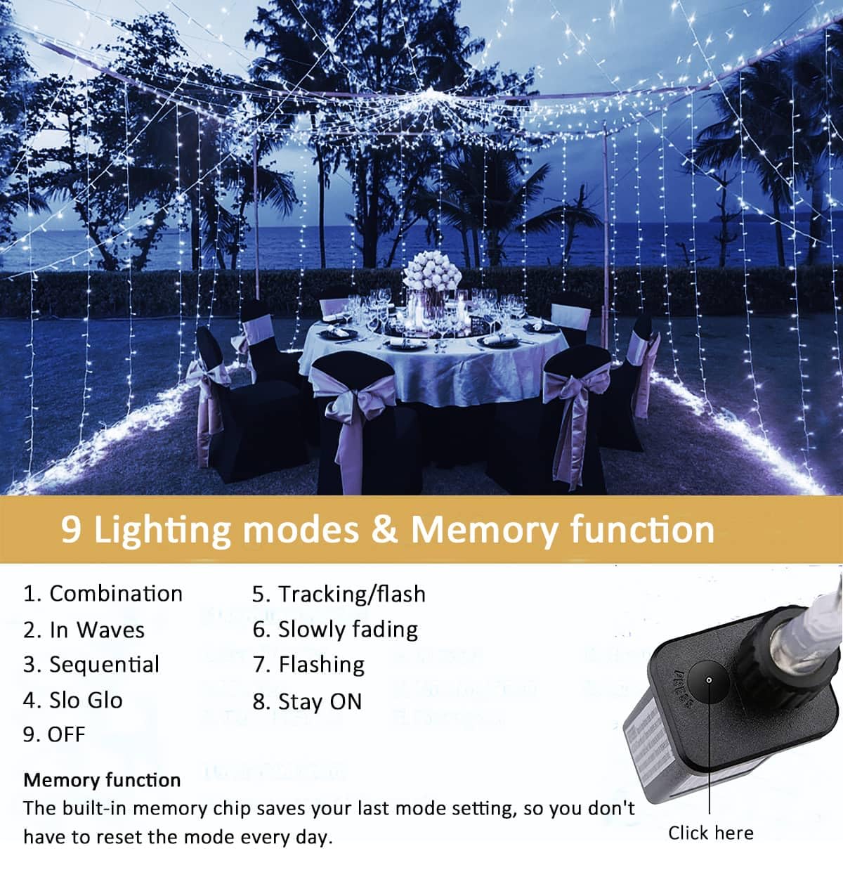 Kurtyna świetlna, 6 m x 3 m, 600 diod LED, zasłona z wtyczką, timer, 8 trybów pracy, łańcuch świetlny, wodoszczelna, na wesele, pawilon, do ogrodu, dekoracja ścienna – zimna biel