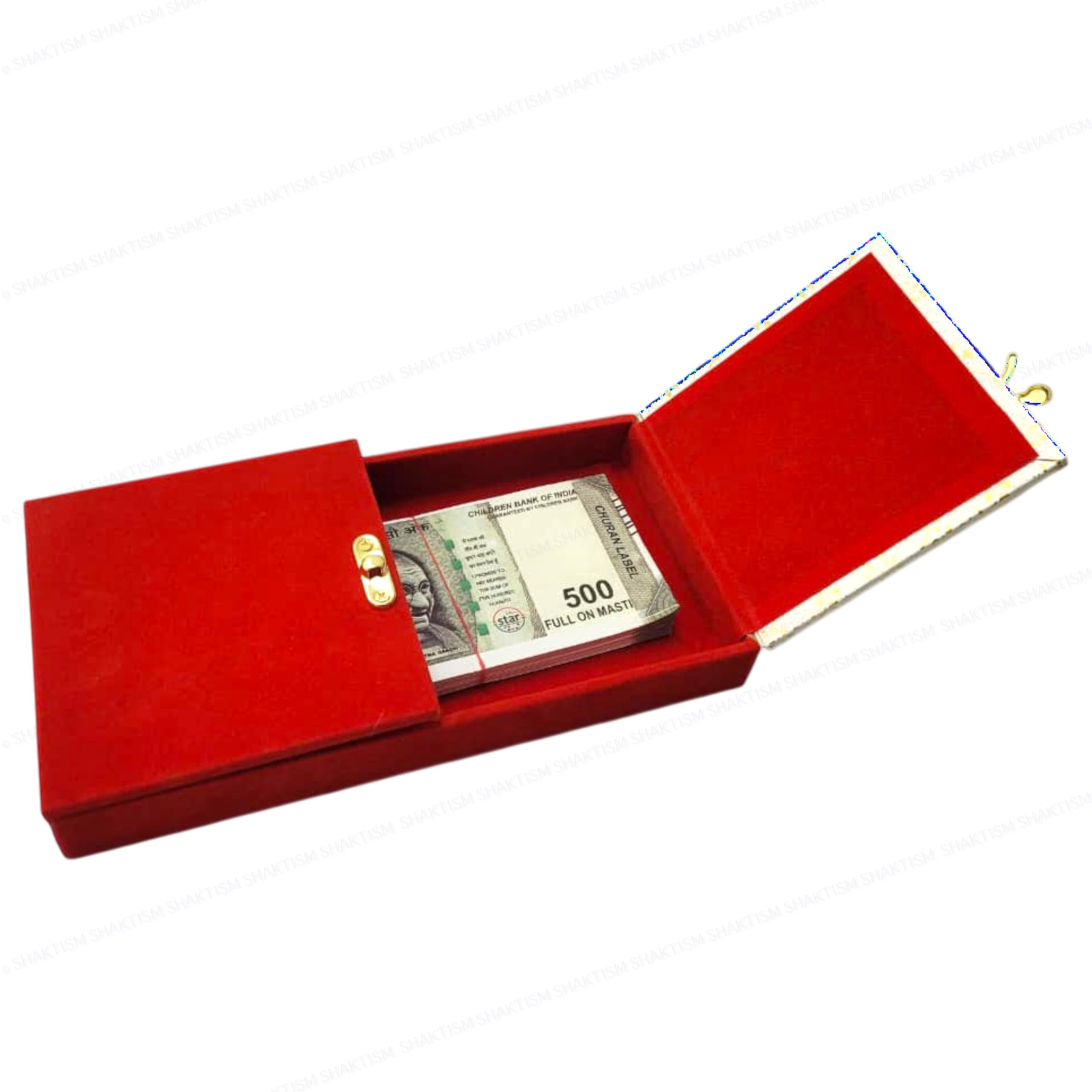SHAKTISM Decorative Shagun Cash Gift Box for Money Gaddi, Sagan, Wedding & Festive Gifting, Jewellery Storage Box, Rectangle Shape, Premium Finish (Set of 1) (Red White Fatak) 2