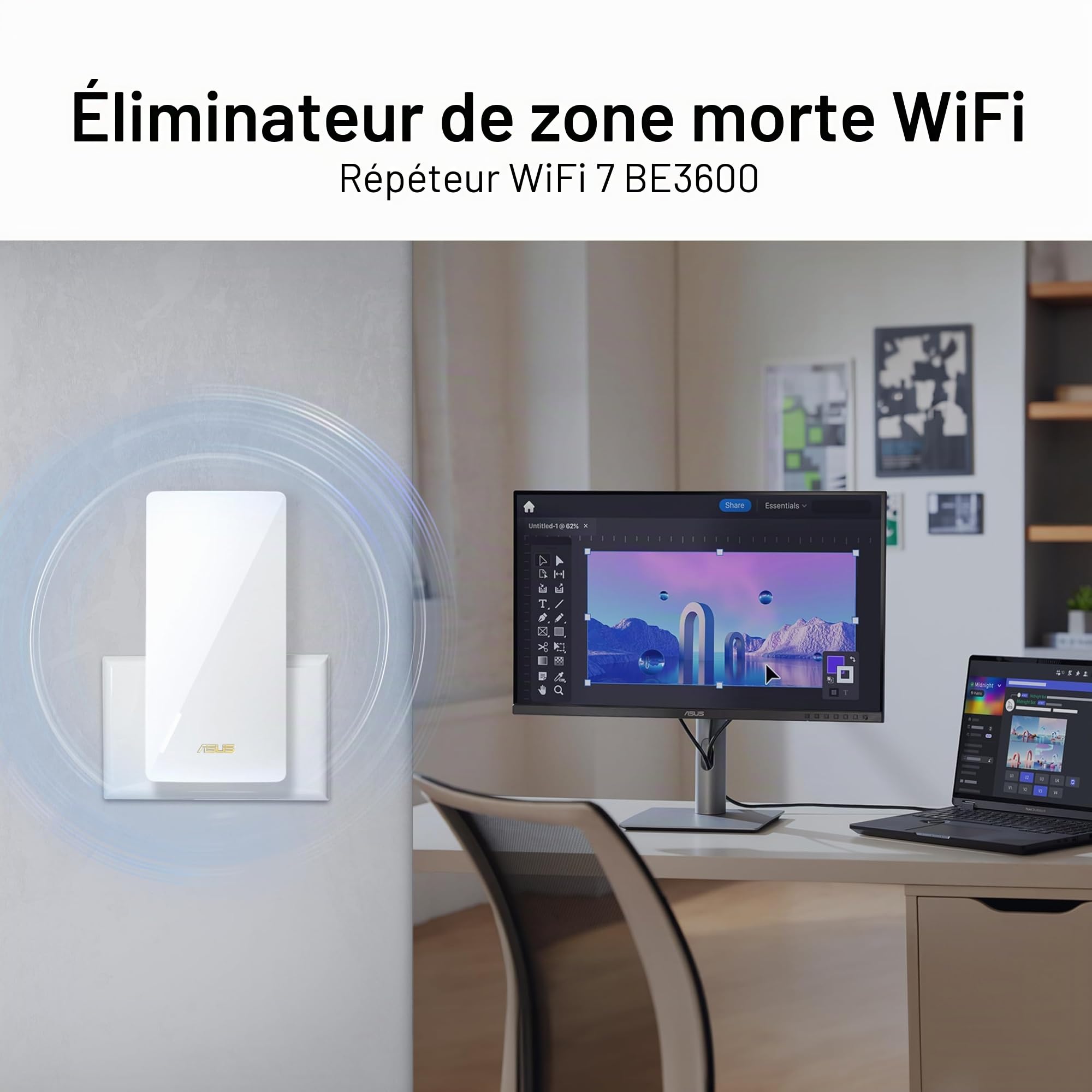 ASUS RP-BE58 - Répéteur Wi-FI 7 (802.11be) BE3600 - Double blande - AiMesh Extender - 4096-QAM - MLO - Installation Facile avec l'application ASUS Router