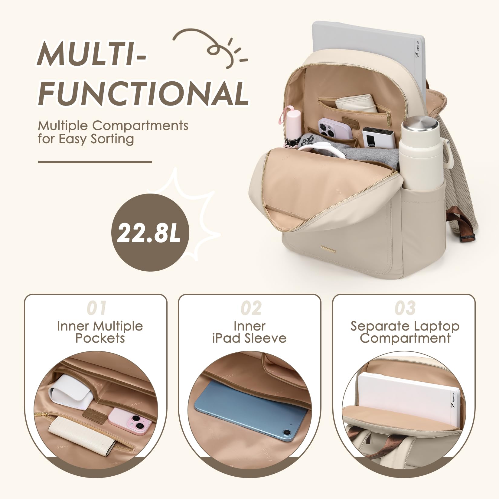 Sac à dos pour ordinateur portable pour femme, sac à dos de travail décontracté, sac à dos de voyage