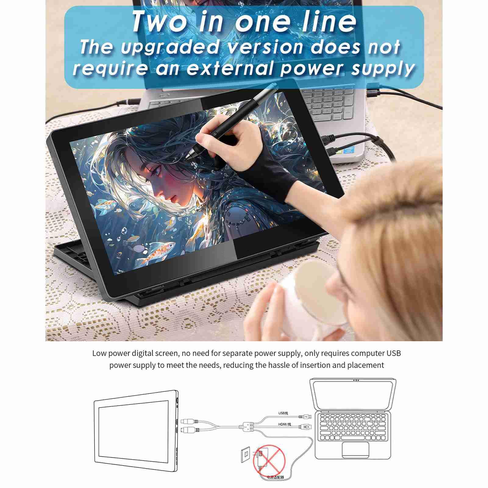Tavoletta Grafica con Display Ad Alta Risoluzione, Livello di Pressione 16K per Blocco da Disegno Digitale, per Artisti Designer,