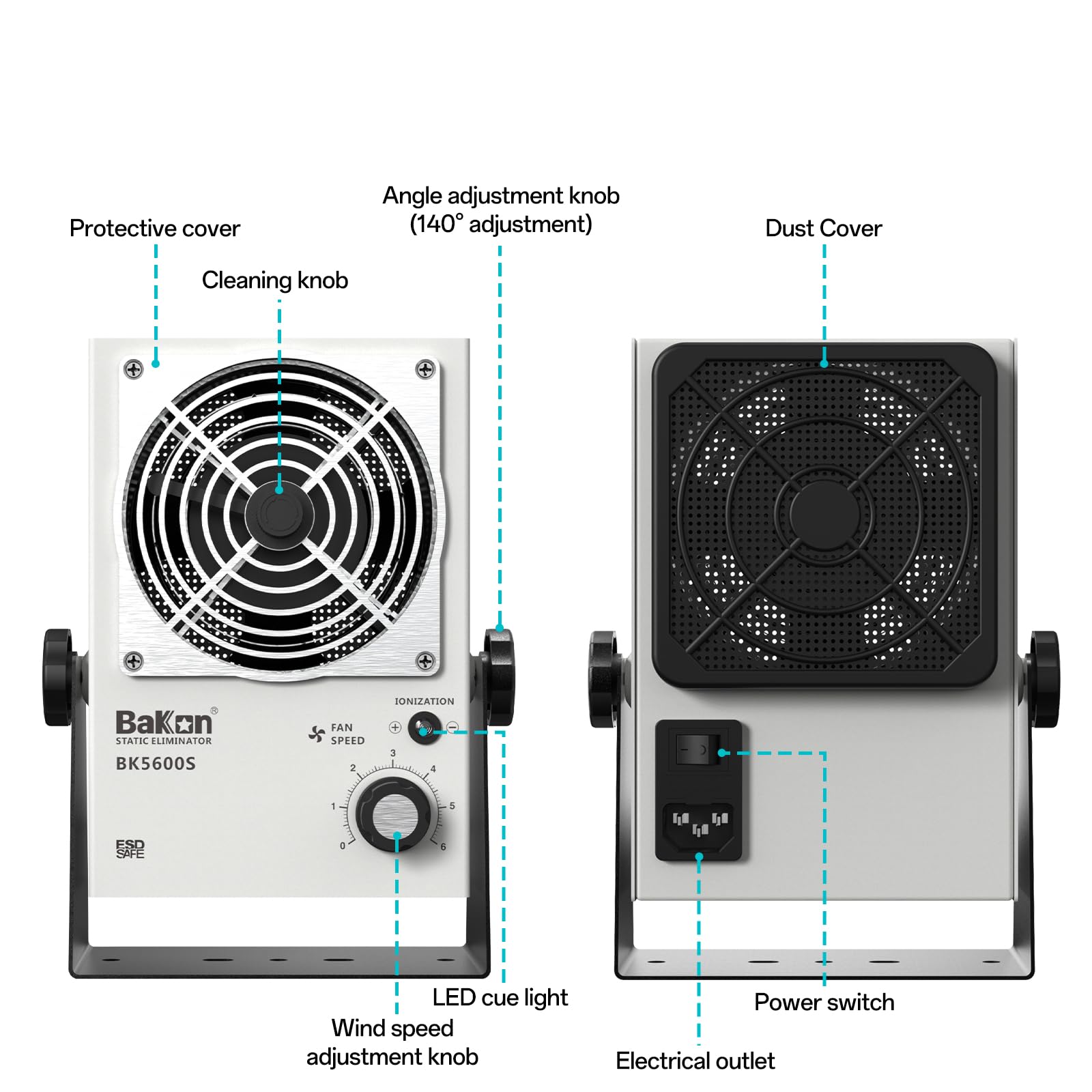 BK5600S Ventilador de iones antiestático, ventilador eléctrico de iones, eliminador estático, mantenimiento de fabricación electrónica, laboratorio de investigación científica, embalaje de chips para