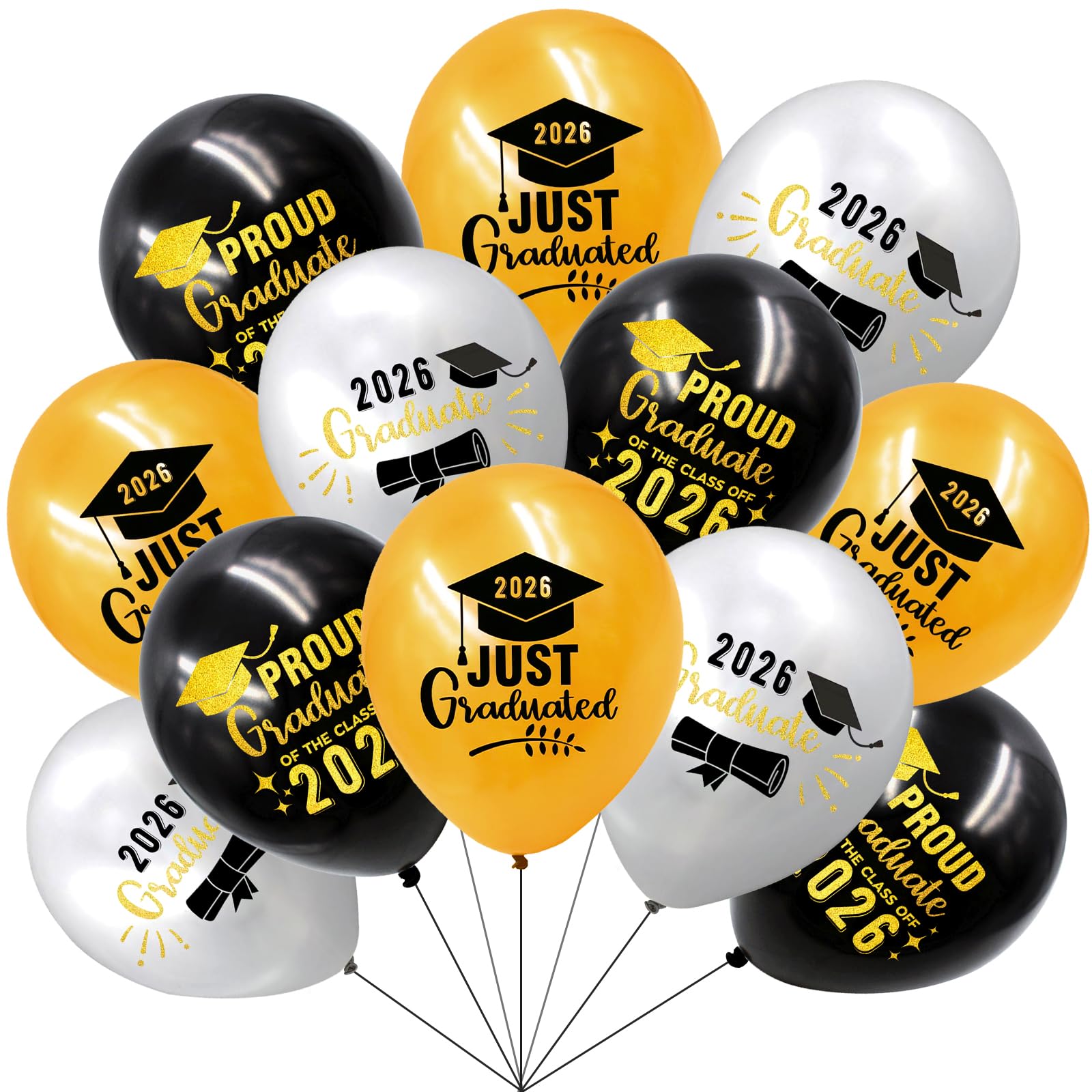 BestoFun 21 Stück Graduation Luftballons Abi 2026 Abschlussfeier Luftballons– 12 Zoll Schwarz Gold Latexballons für Abschlussfeier Oberschule Universität Deko