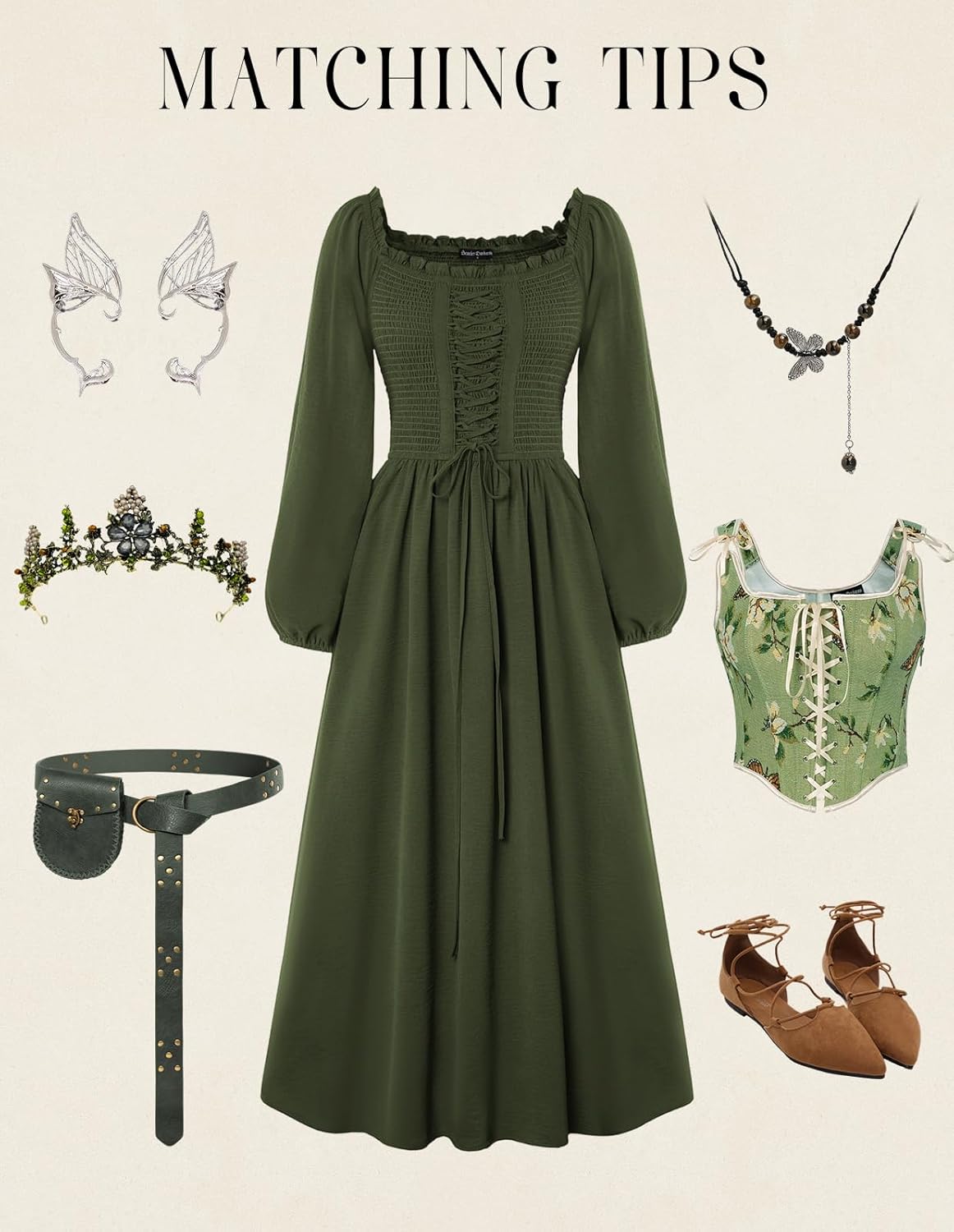 Scarlet Darkness Renaissance Dress Women Long Sleeve Cottagecore Smoked Dress with Pockets - Image 5