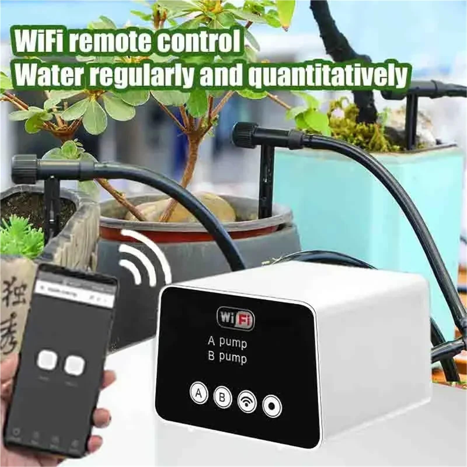 Zegar nawadniania, Inteligentne urządzenie do podlewania WIFI Podwójna pompa Czasowa, automatyczny, regulowany System czasowy nawadniania kropelkowego Kontroler Wi-Fi ogrodu