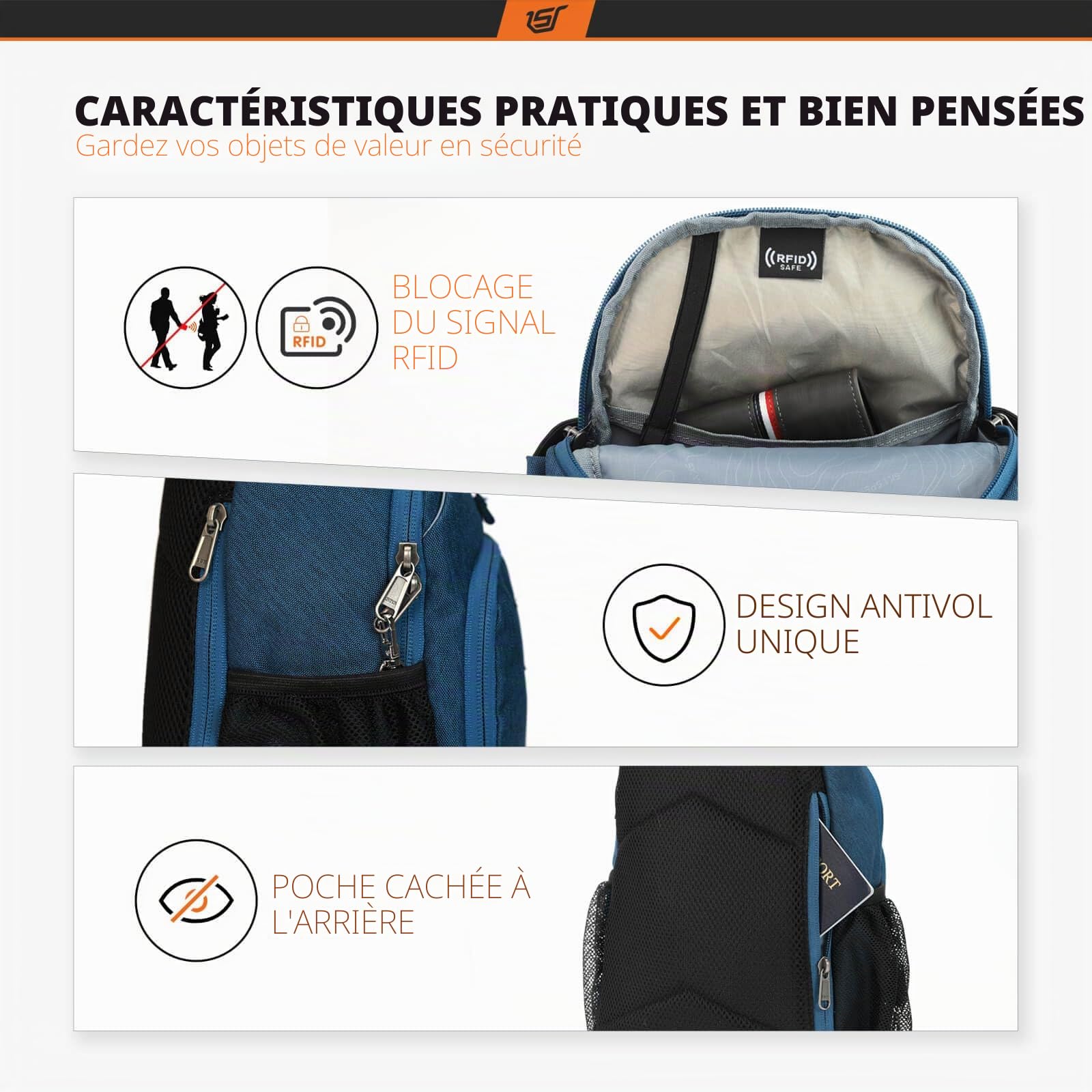 SKYSPER Sacoche Bandouliere Homme Protection RFID Sac à Bandoulière Anti-vol Sacoche de Poitrine pour Homme Femme