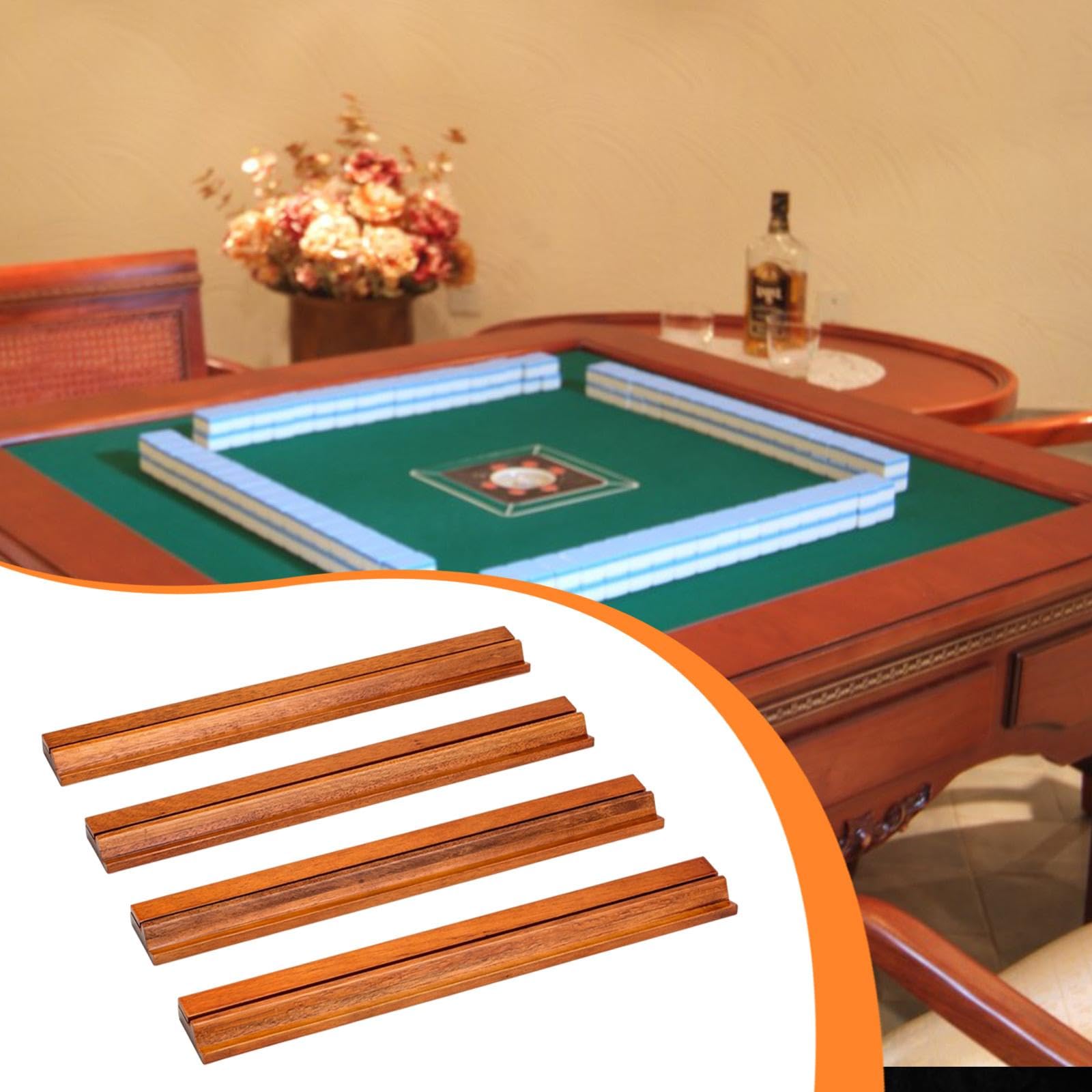 4 Pezzi Supporto per Tessere Mahjong Organizzatore in Legno Vassoio da Gioco Porta Carte Accessorio per Tavolo da Gioco Adatto a Riunioni Feste, Marrone Scuro