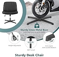 Vista 5 de OLIXIS Sillas de patas cruzadas, sin brazos, sin ruedas, asiento ancho, altura ajustable, giratorio, acolchado, de piel sintética, asiento de Negro