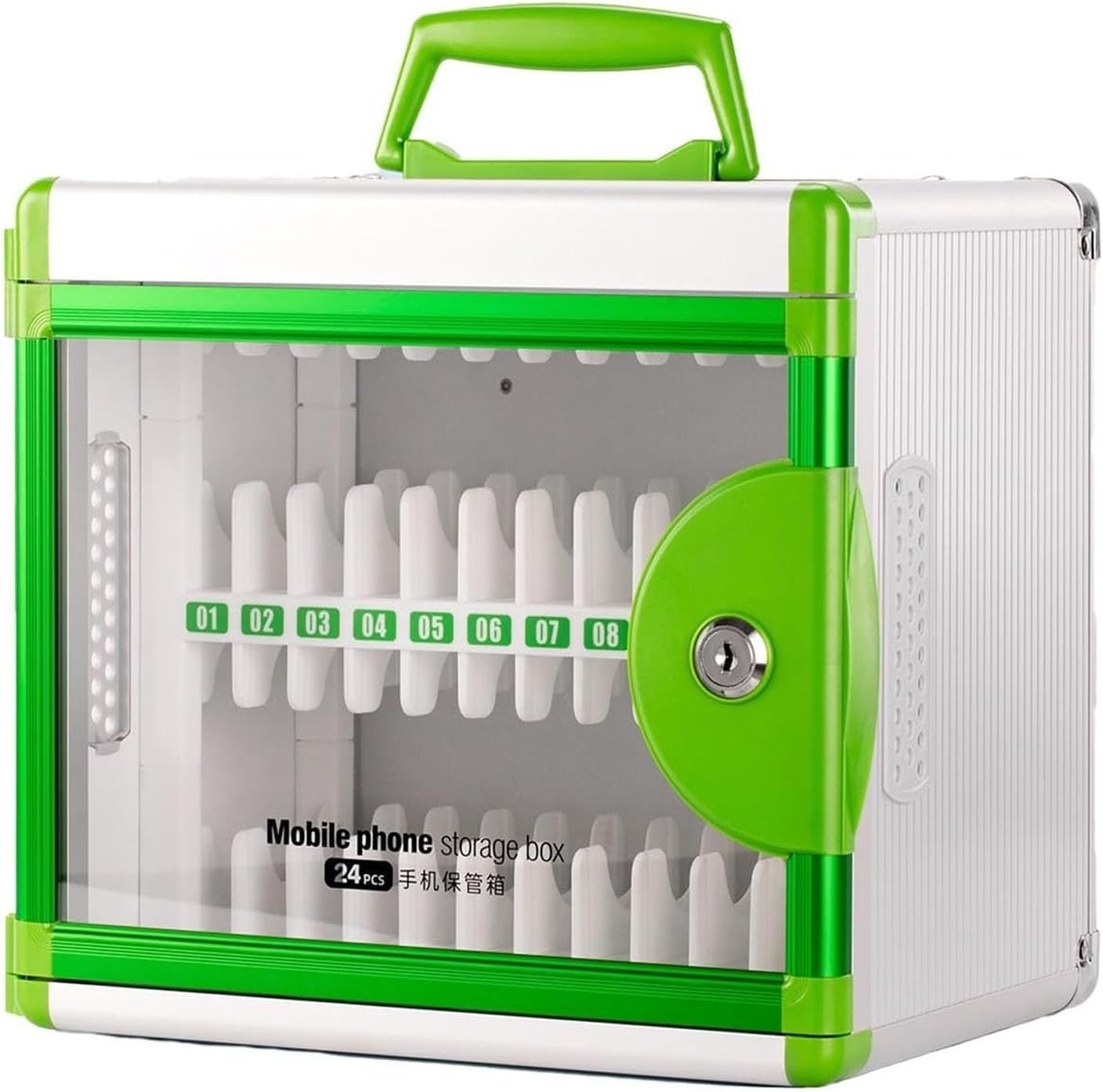 JKGHK Clear Mobile Slots Cell Phone Locker, Wall Mounted Phones Jail with Portable Handle, Phone Storage Locker with Security for Classroom, Workplaces(Green,24-bit)