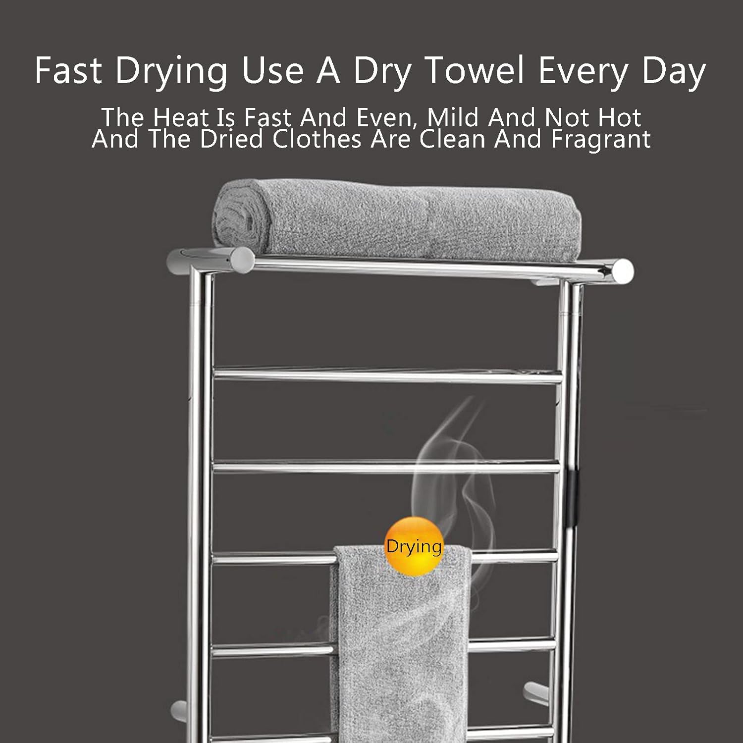 ,for Bathroom Wall Mounted Bath Towel Heater,Plug-in Electric Heated Towel Rack Stainless Steel Round 5 Bars Drying Rack