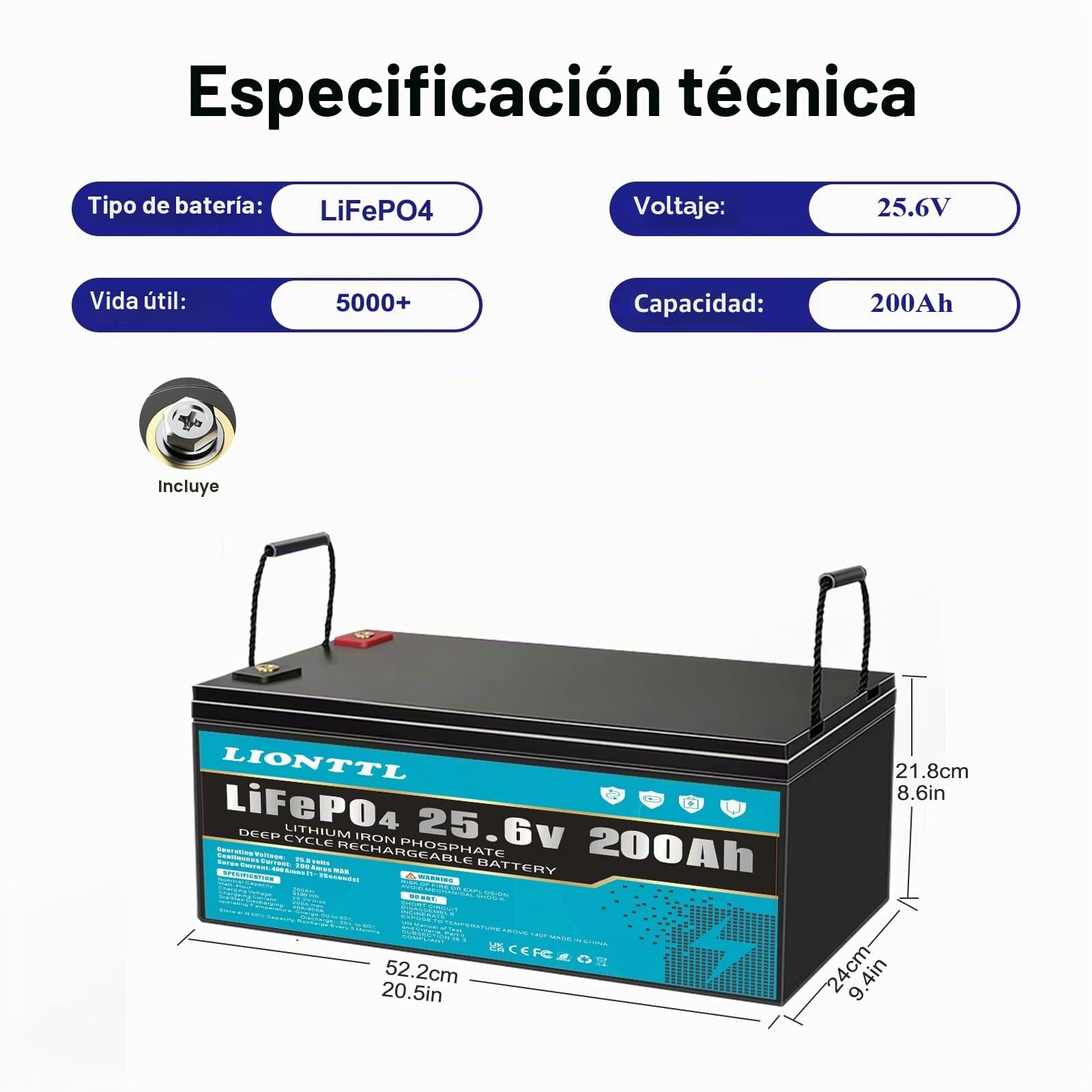 Baterías de larga duración,Batería de fosfato de hierro y litio24 V 200 Ah | 5000 ciclos de descarga profunda, Adecuado para sistemas fotovoltaicos,Adecuado para acampadas al aire libre, etc.