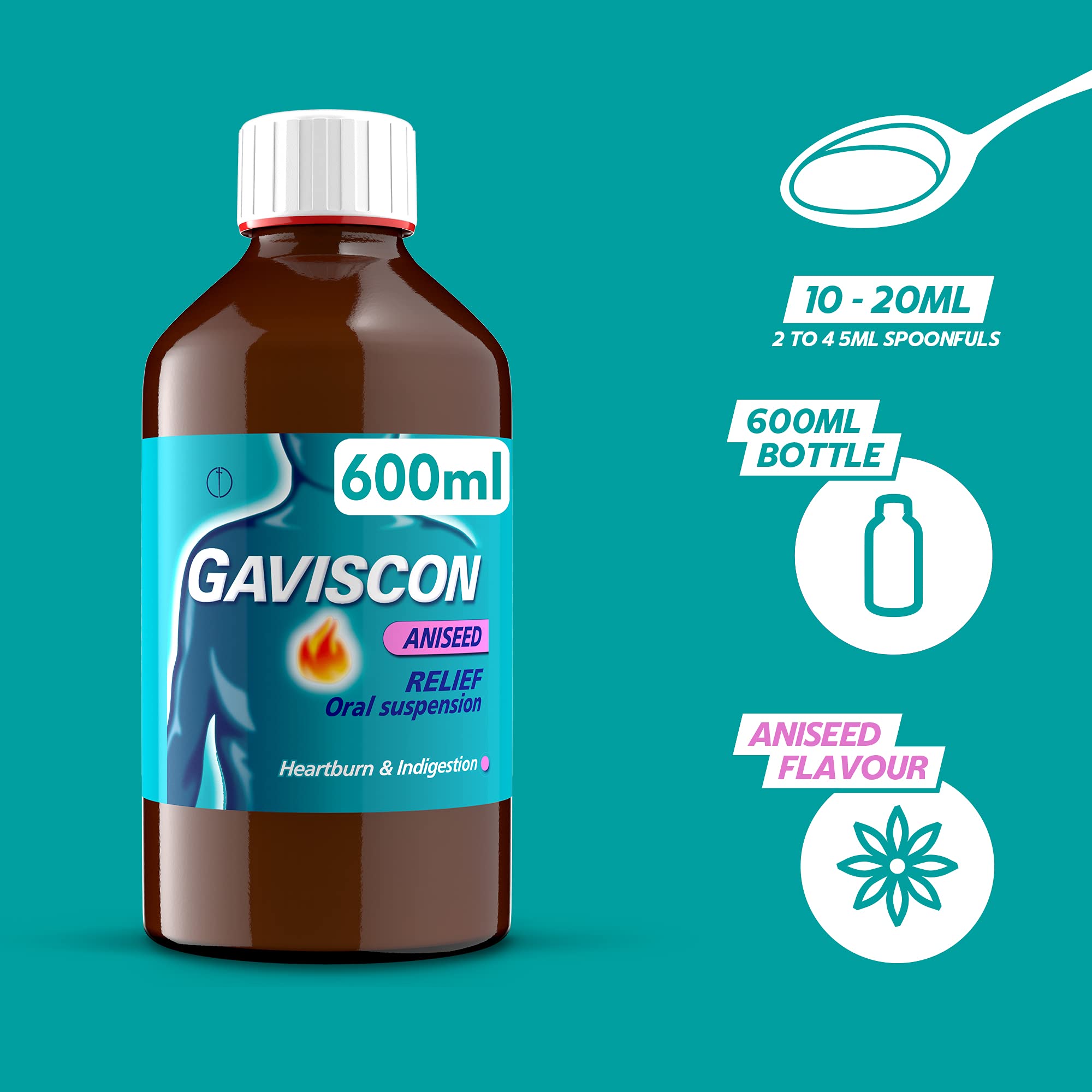 Gaviscon Peppermint Liquid Relief Oral Suspension for Heartburn Relief and Indigestion, 600 ml